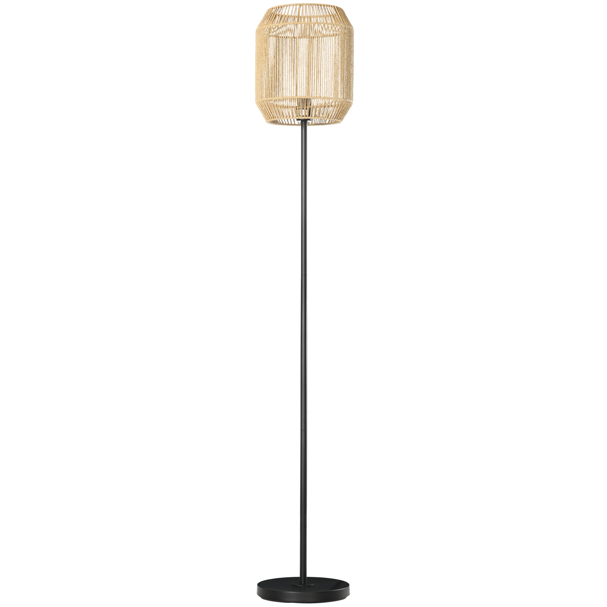 HOMCOM Farmhouse Wicker Floor Lamp, Standing Lamp with Hand Woven Rattan Lampshade, Lamps for Living Room, Bedroom, Bulb not Included, Natural