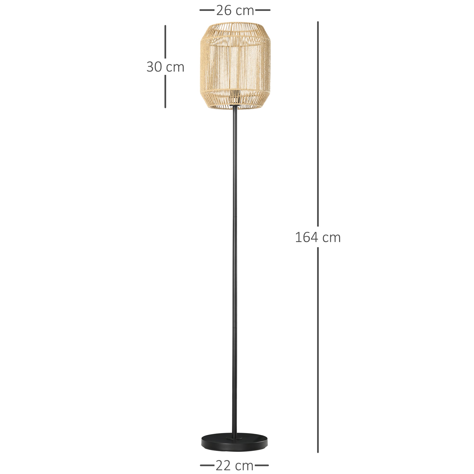 HOMCOM Farmhouse Wicker Floor Lamp, Standing Lamp with Hand Woven Rattan Lampshade, Lamps for Living Room, Bedroom, Bulb not Included, Natural
