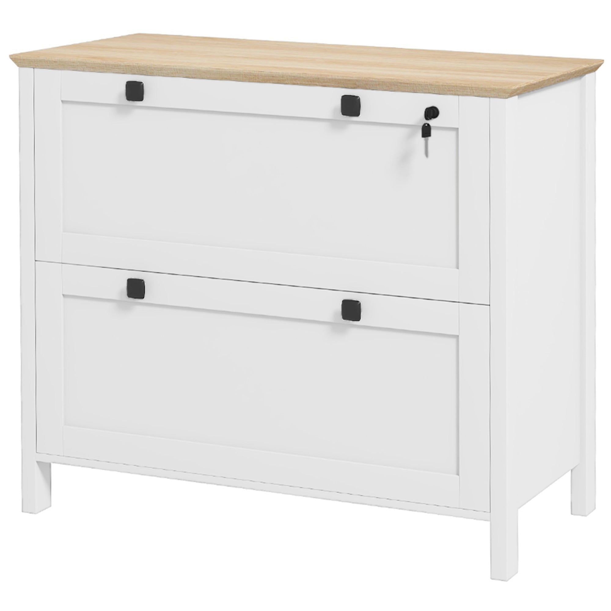 Lateral File Cabinet, 2 Drawer Filing Cabinet with Adjustable Hanging Bar for Letter, A4 and Legal Size, White