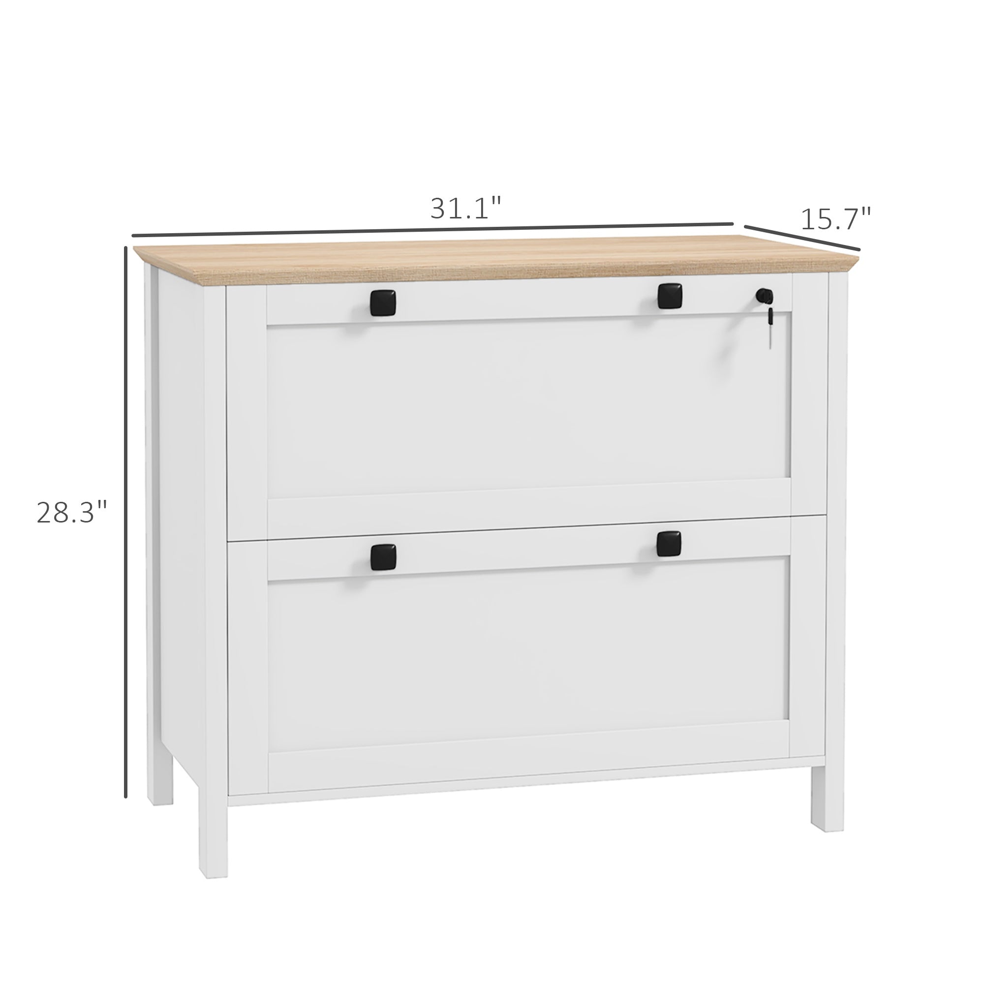 Lateral File Cabinet, 2 Drawer Filing Cabinet with Adjustable Hanging Bar for Letter, A4 and Legal Size, White