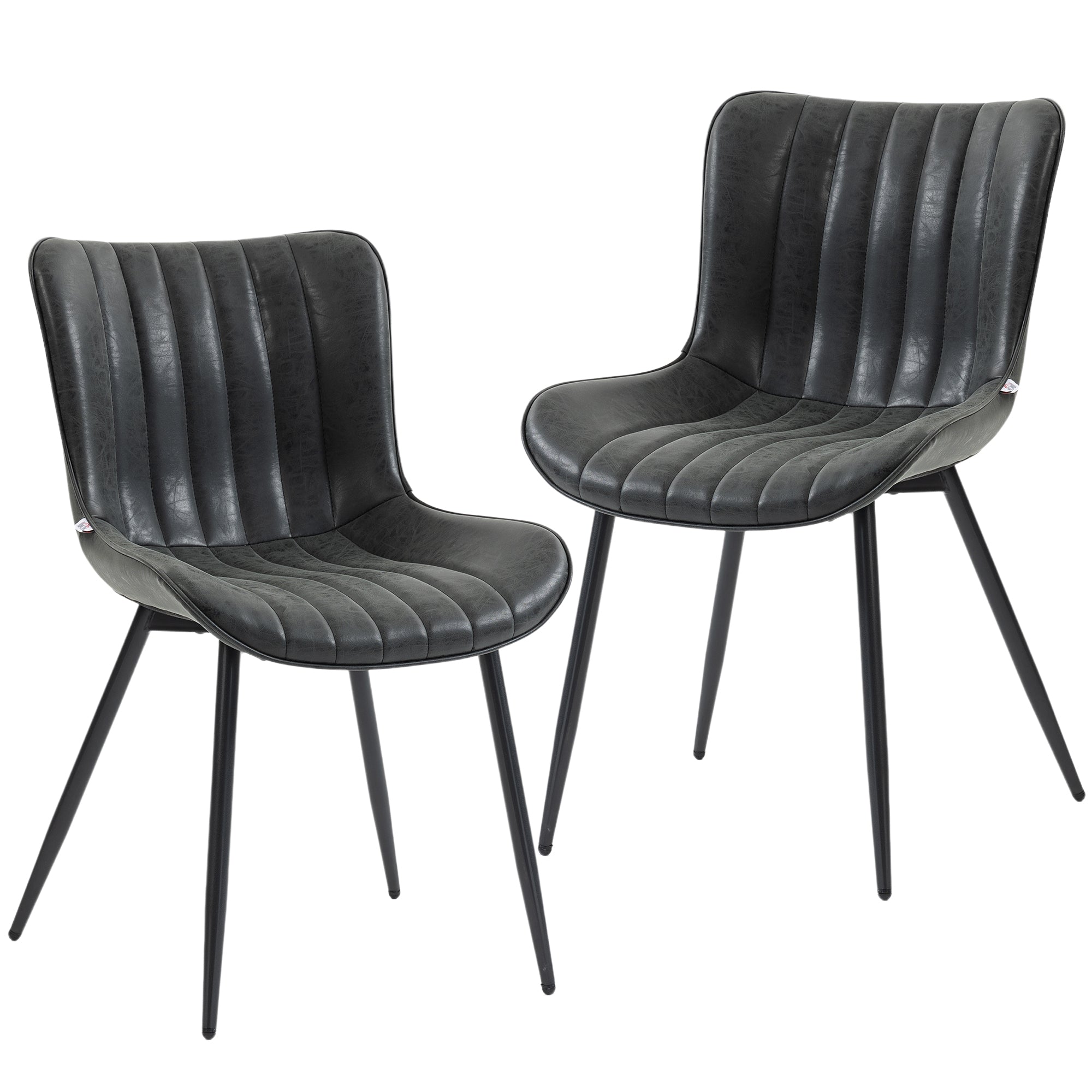 Dining Chairs Set of 2, Modern PU Leather Upholstered Kitchen Chairs with Tufted Backrest and Steel Legs for Dining Room, Living Room, Black