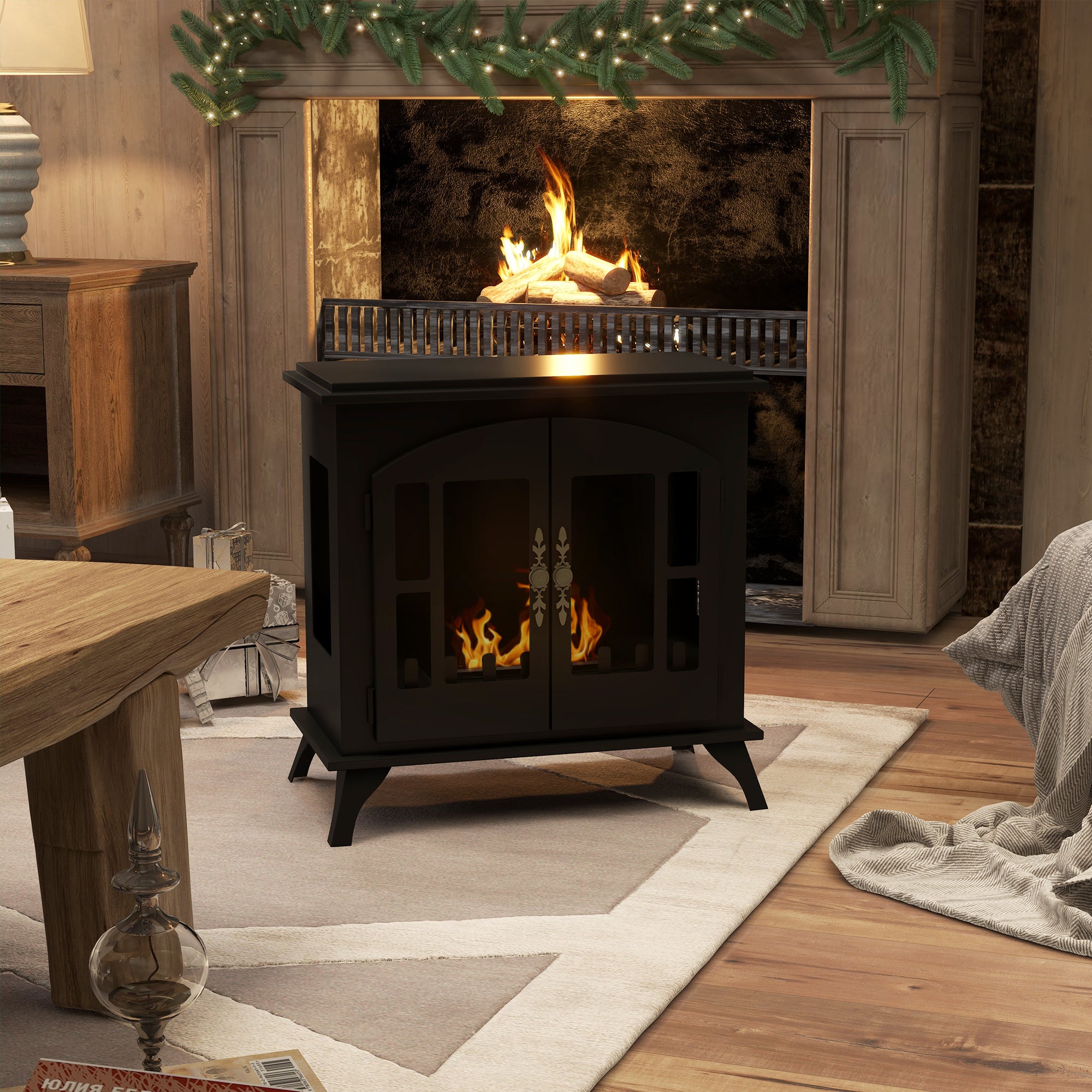 Freestanding Ethanol Fireplace Bioethanol Stove 0.25 Gal Max 269 Sq. Ft. Burns up to 3 Hours Black