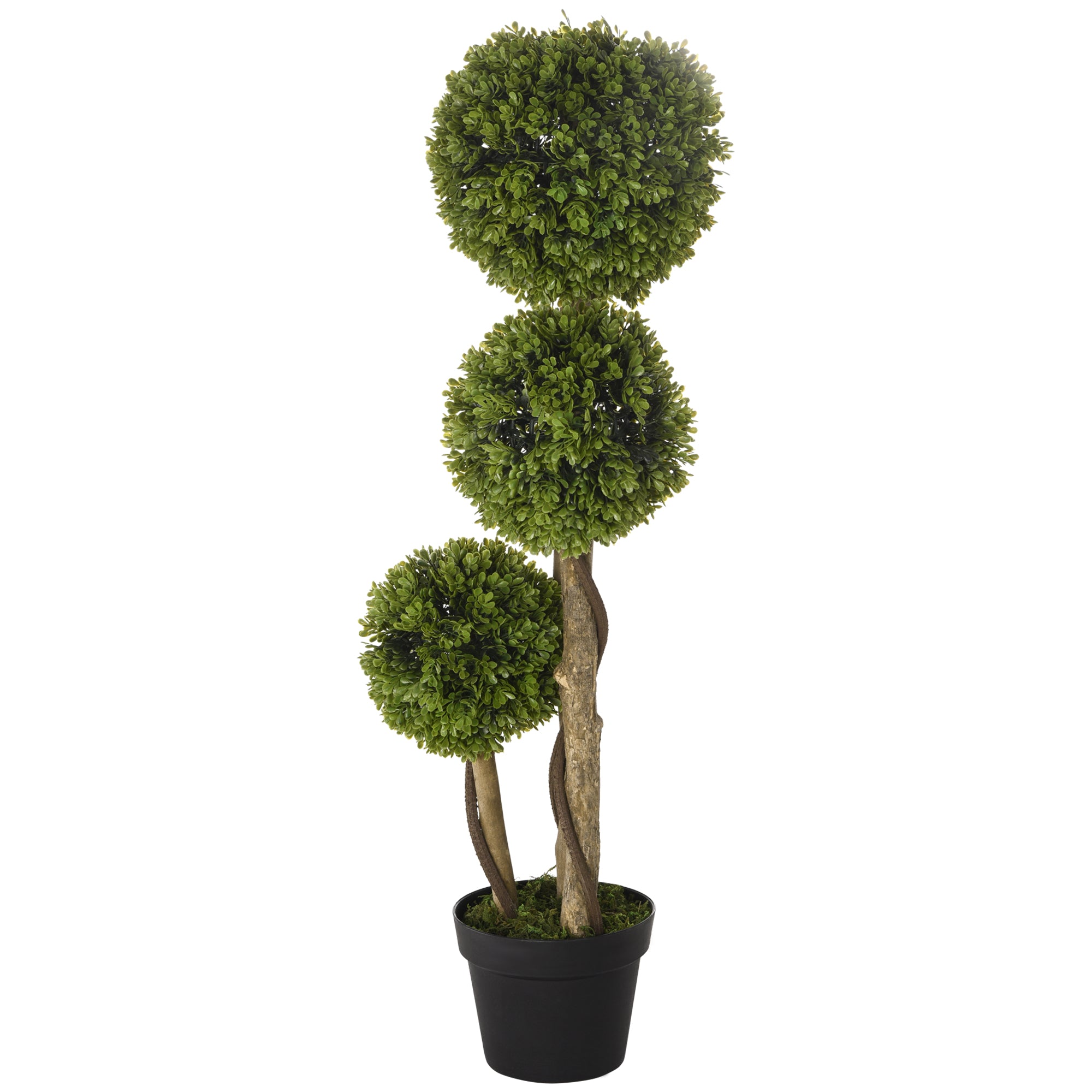 HOMCOM 3FT Artificial Boxwood Topiary Tree, Potted Fake Plant, Triple Ball Tree for Indoor and Outdoor, Green