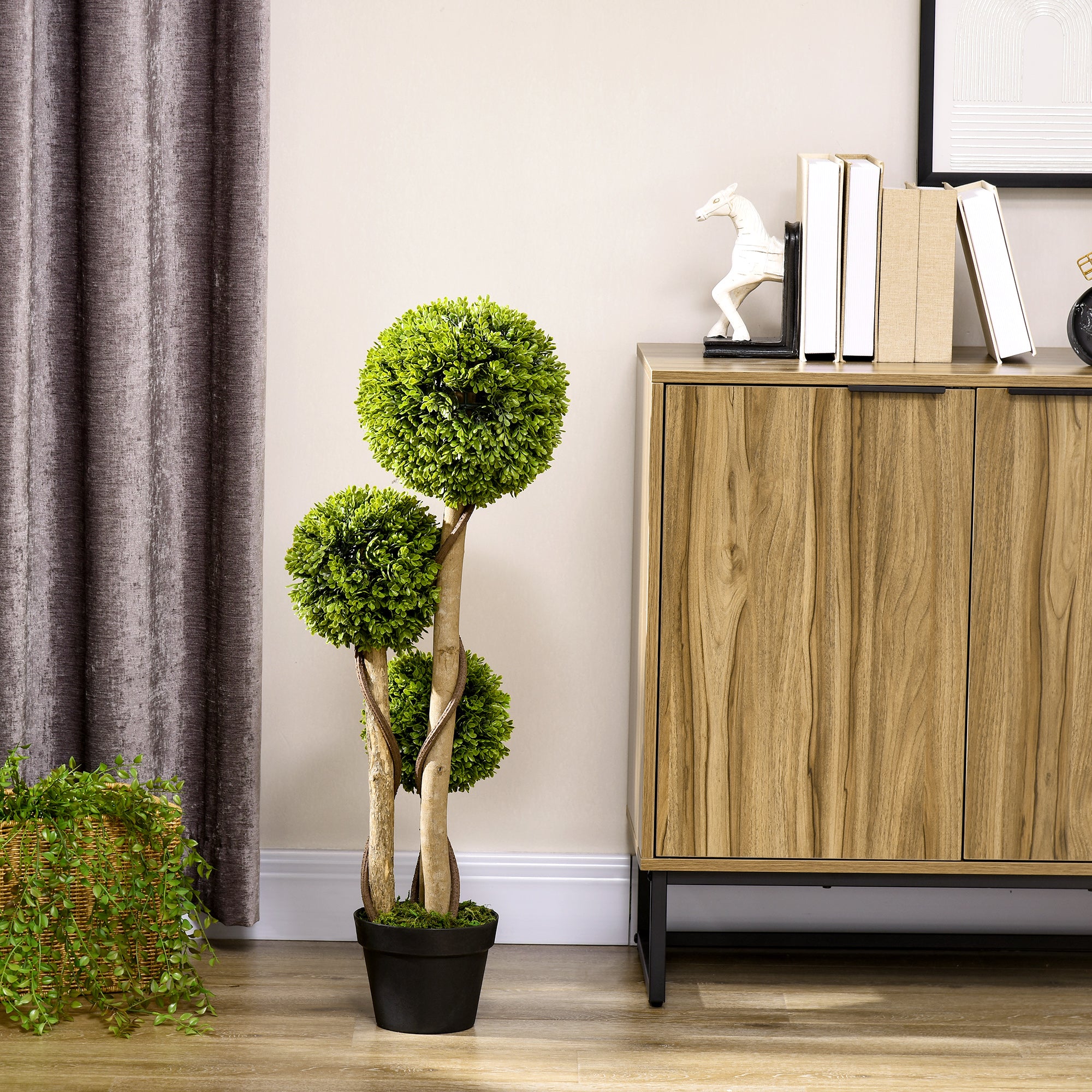 HOMCOM Decorative Artificial Plants Boxwood Ball Topiary Trees in Pot Fake Plants for Home Indoor Outdoor Decor, 90 cm