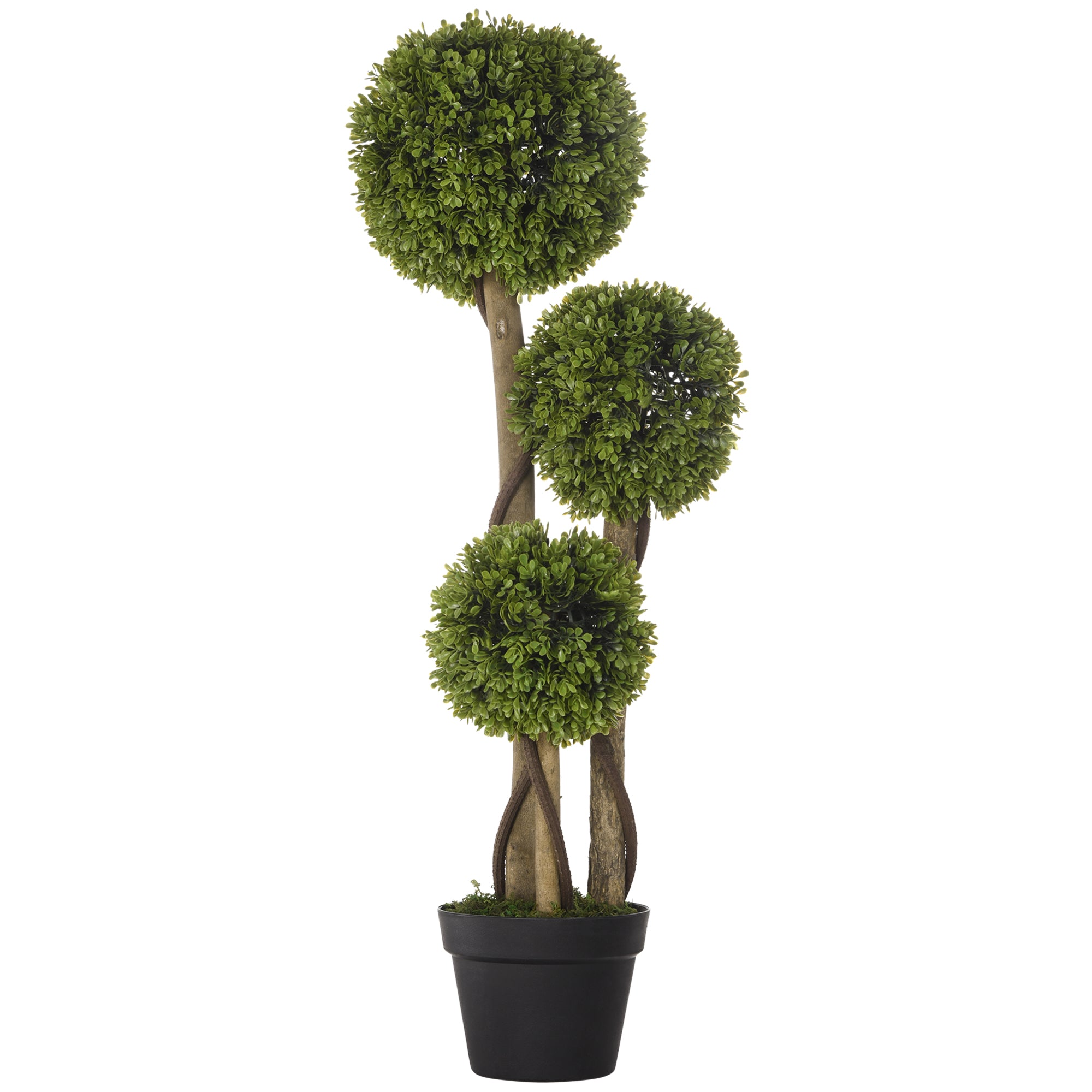 HOMCOM 3FT Artificial Boxwood Topiary Tree, Potted Fake Plant, Triple Ball Tree for Indoor and Outdoor, Green