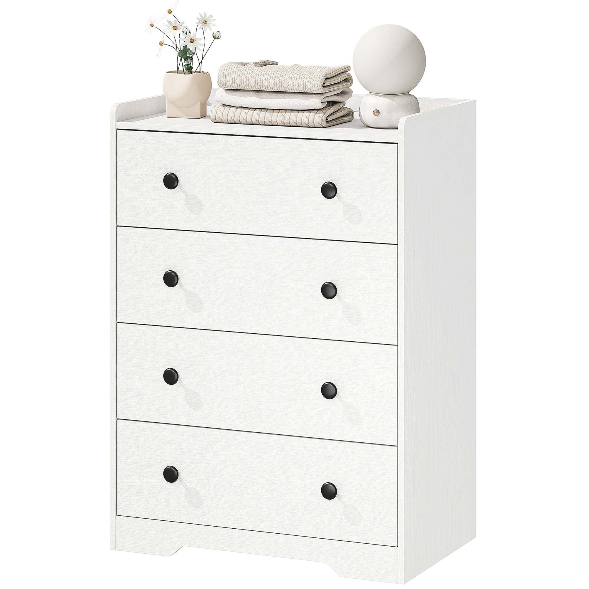 4 Drawer Chest of Drawers, Modern Dresser for Bedroom, Storage Cabinet for Living Room Entryway, White Wood Effect