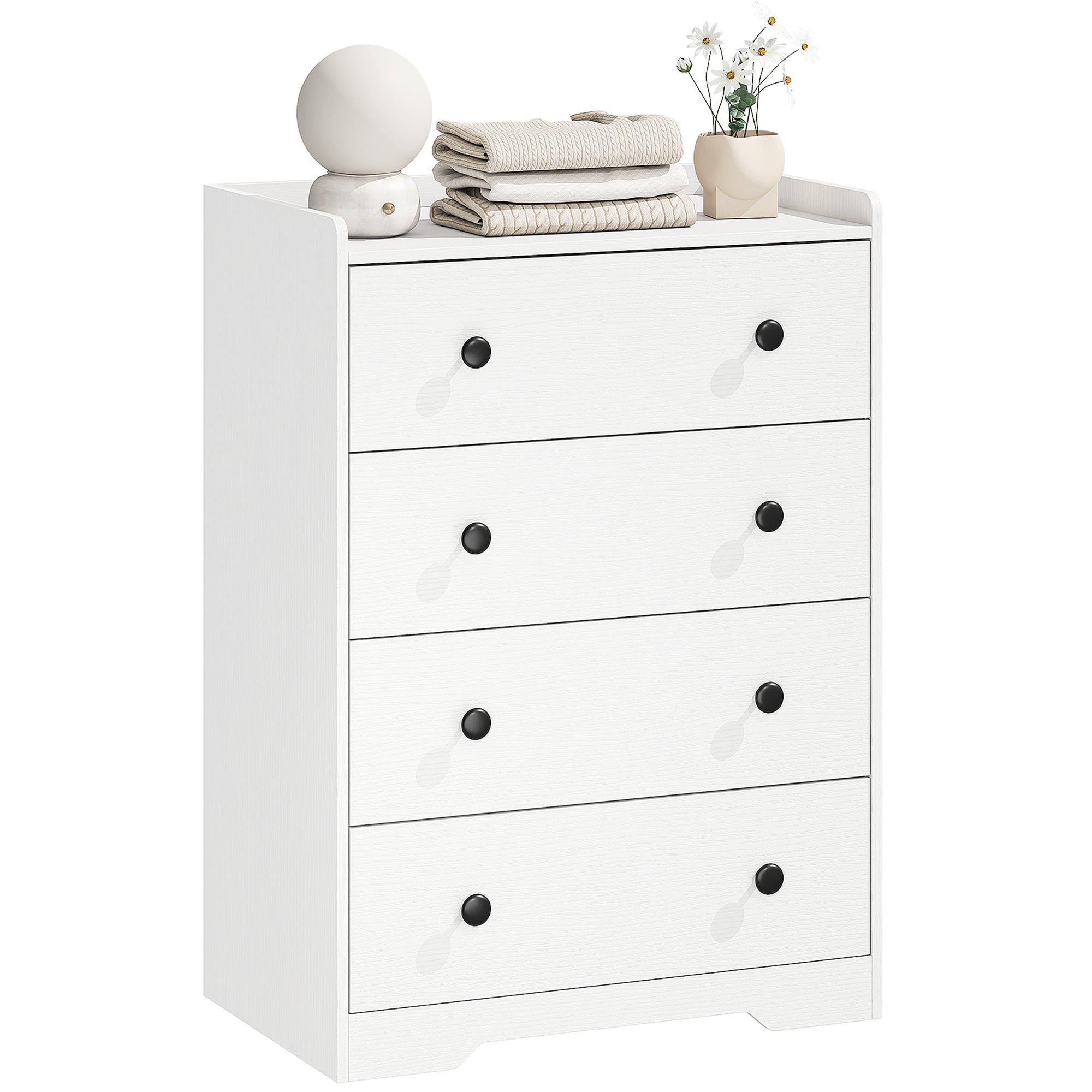 4 Drawer Chest of Drawers, Modern Dresser for Bedroom, Storage Cabinet for Living Room Entryway, White Wood Effect