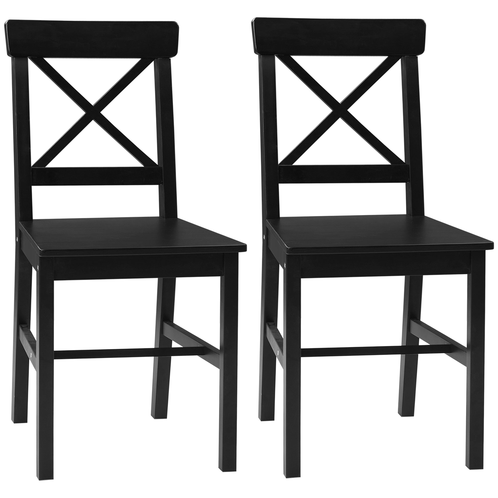 Farmhouse Wooden Dining Chairs Set of 2 with Cross Back Black