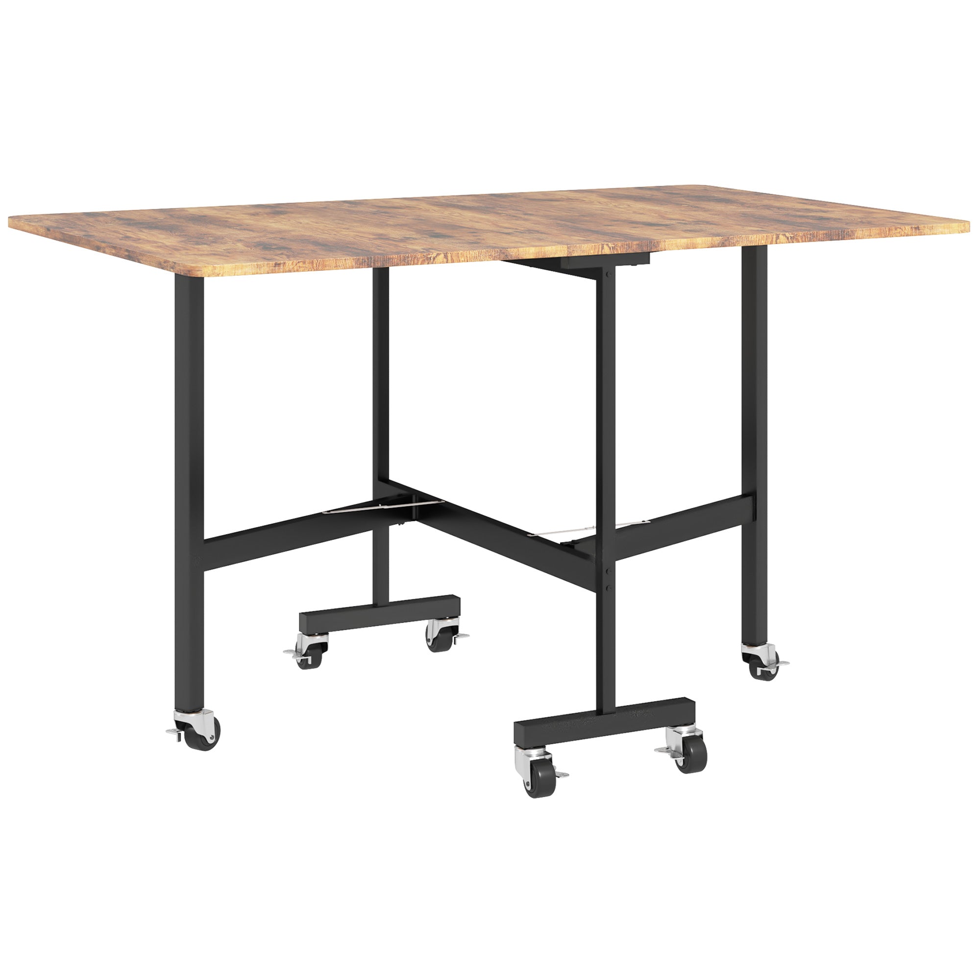 Mobile Drop Leaf Table, Folding Dining Table with 6 Wheels & Brakes, Kitchen Table for Small Spaces, Rustic Brown