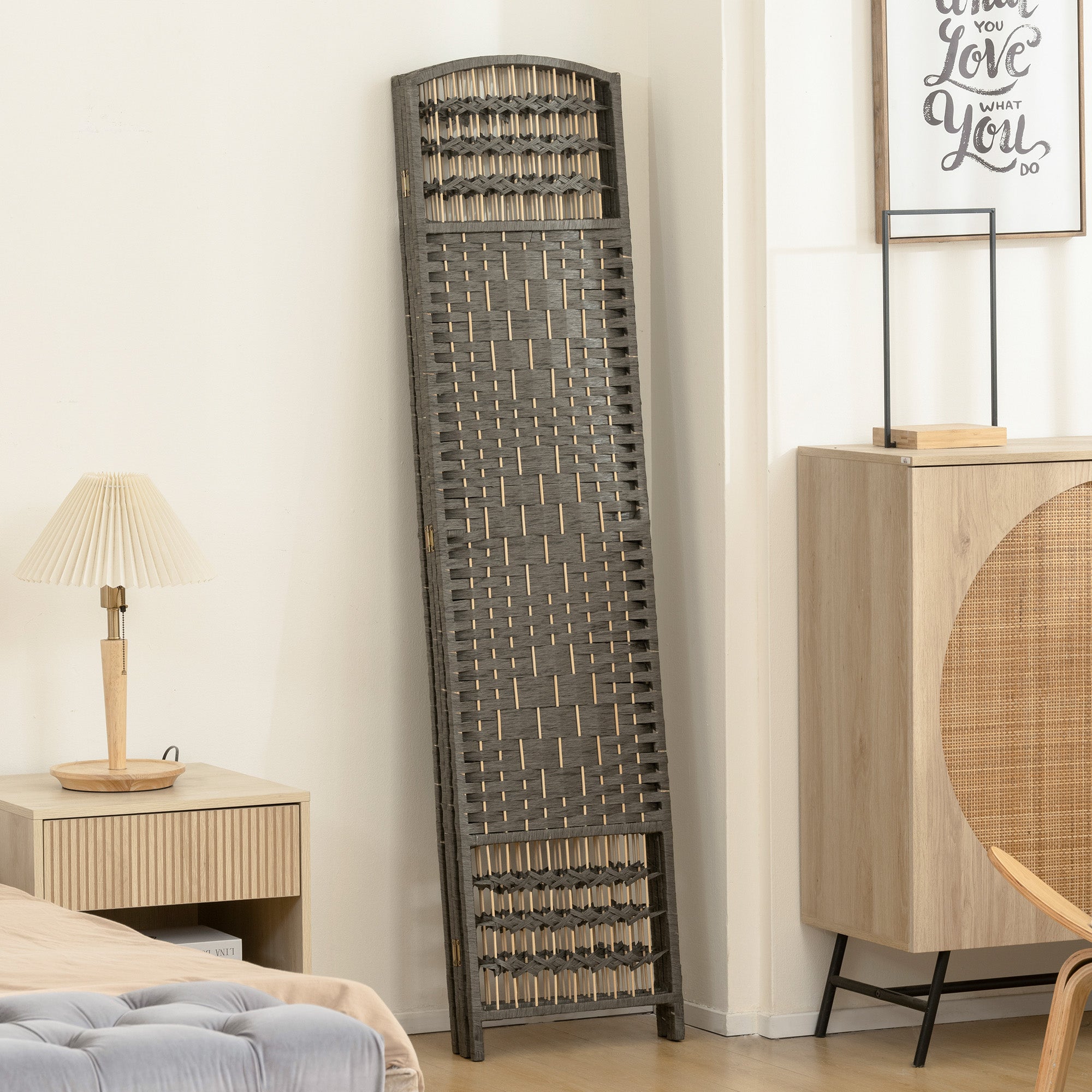 4 Panel Folding Room Divider, Privacy Screen, Freestanding Paravent Partition Separator for Living Room and Office, 160 x 170cm,  Dark Grey