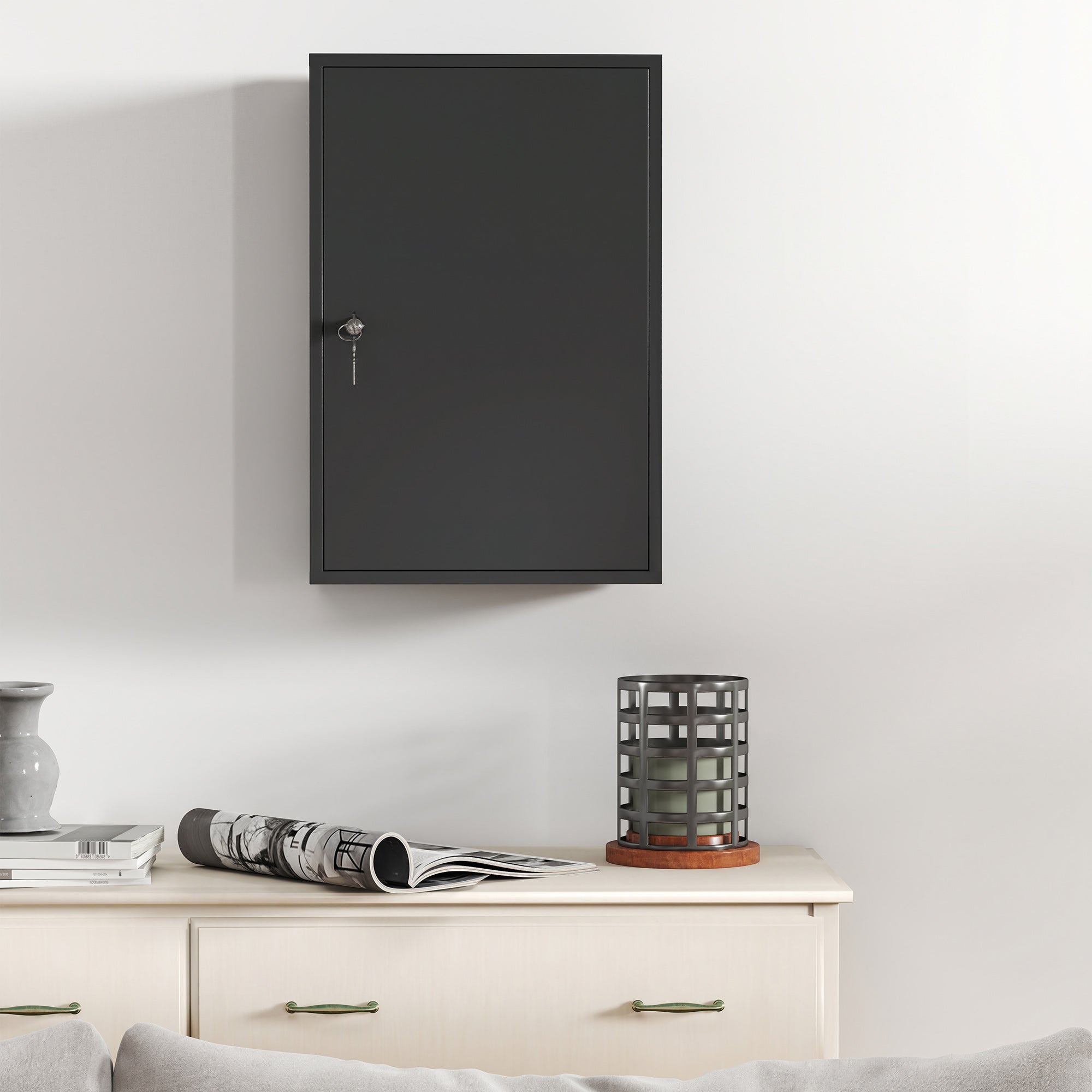 Steel Wall Mount Medicine Cabinet 3 Tier Emergency Box for Bathroom Kitchen, Lockable with 2 Keys, Black
