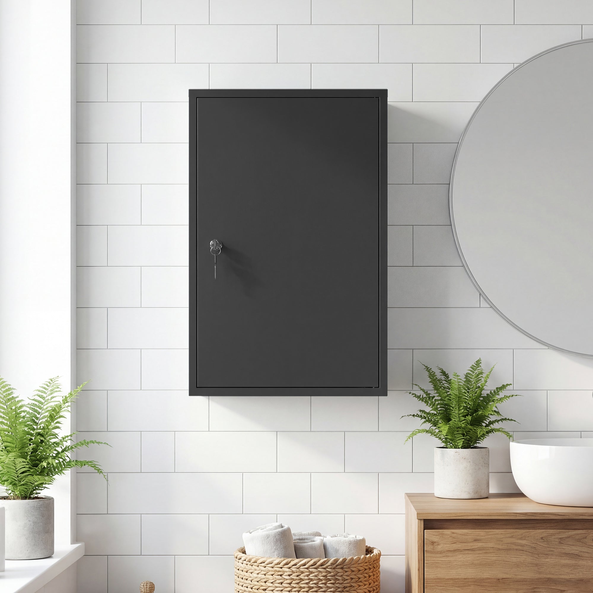 Steel Wall Mount Medicine Cabinet 3 Tier Emergency Box for Bathroom Kitchen, Lockable with 2 Keys, Black