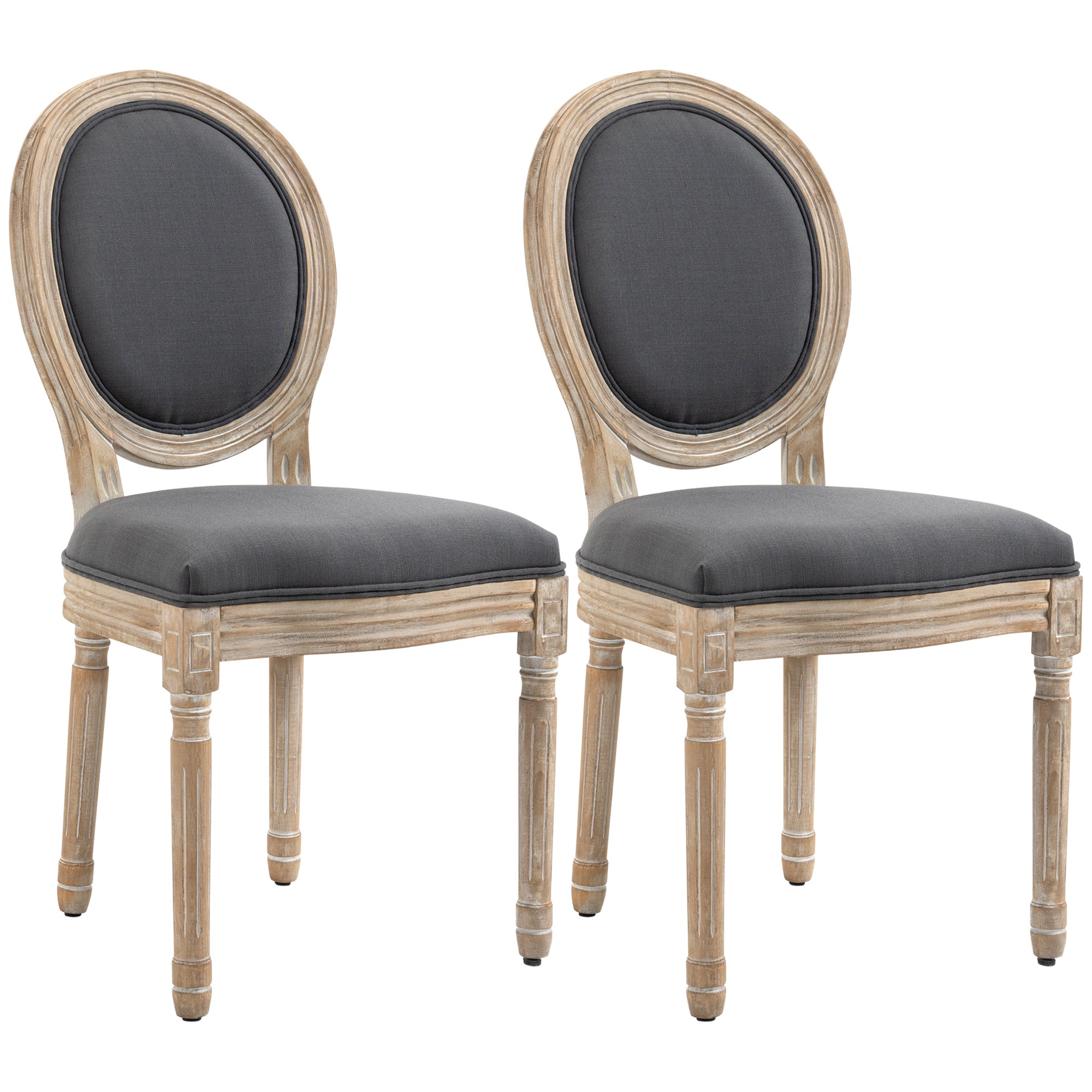 Dining Chairs Set of 2, French-Style Kitchen Chairs, Armless Accent Chairs with Linen Fabric Upholstery, Round Backrest and Solid Wooden Frame, Grey