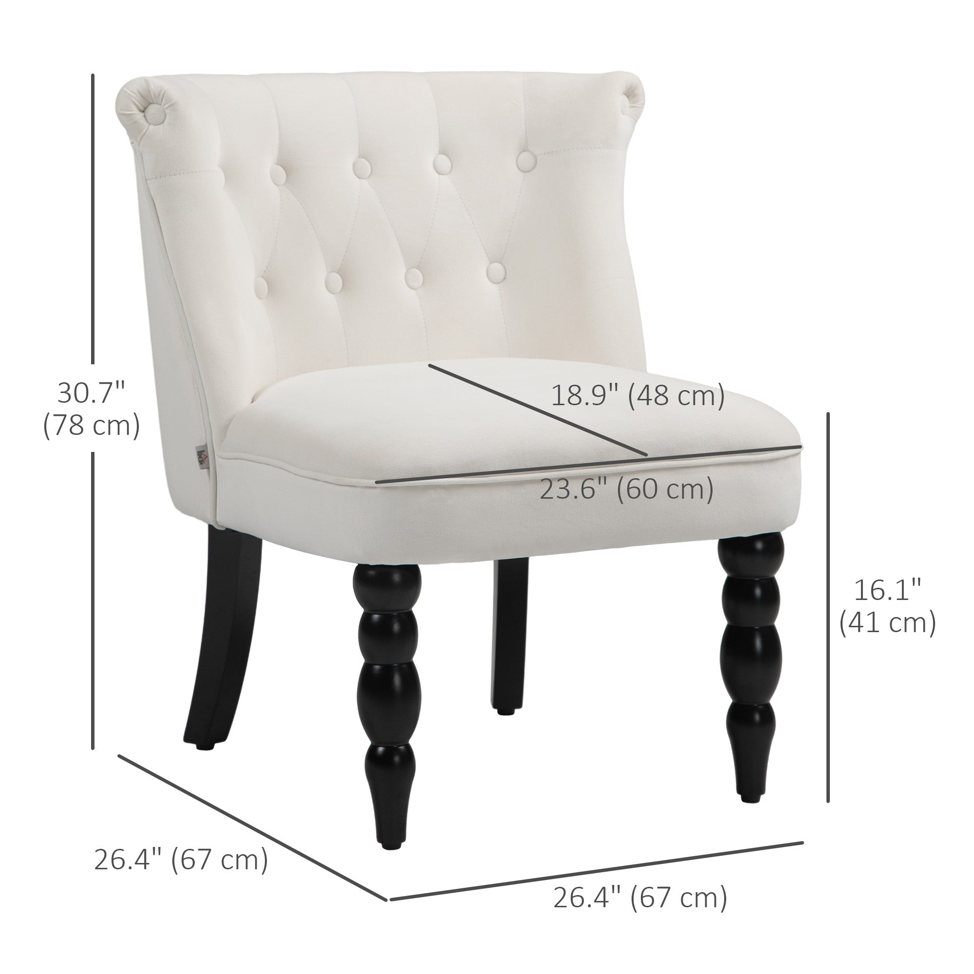 HOMCOM Vintage Leisure Accent Chair with Button Tufted Straight Back, Turned Legs, Thick Sponge Padding for Living Room, Dining Room, Study, Cream White