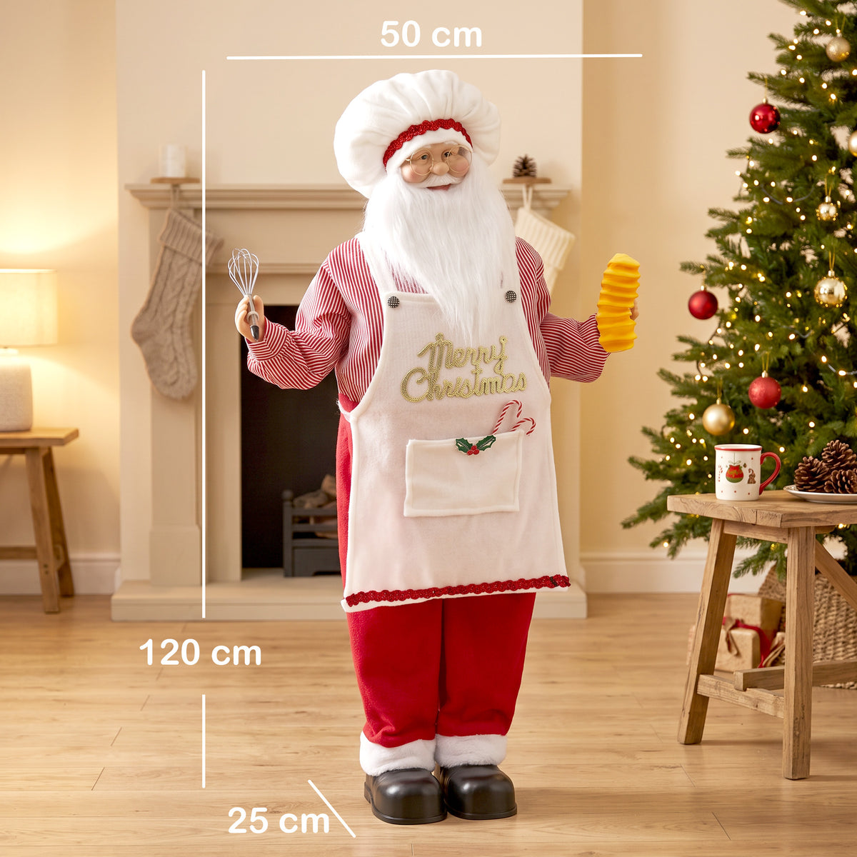 4ft Life Size Singing Cooking Santa Claus, 120 cm Standing Musical Animated Santa with Bread, Head Moving, Posable Arms, Handcrafted, Sound Touch Activated, Moving Christmas Figure Decoration