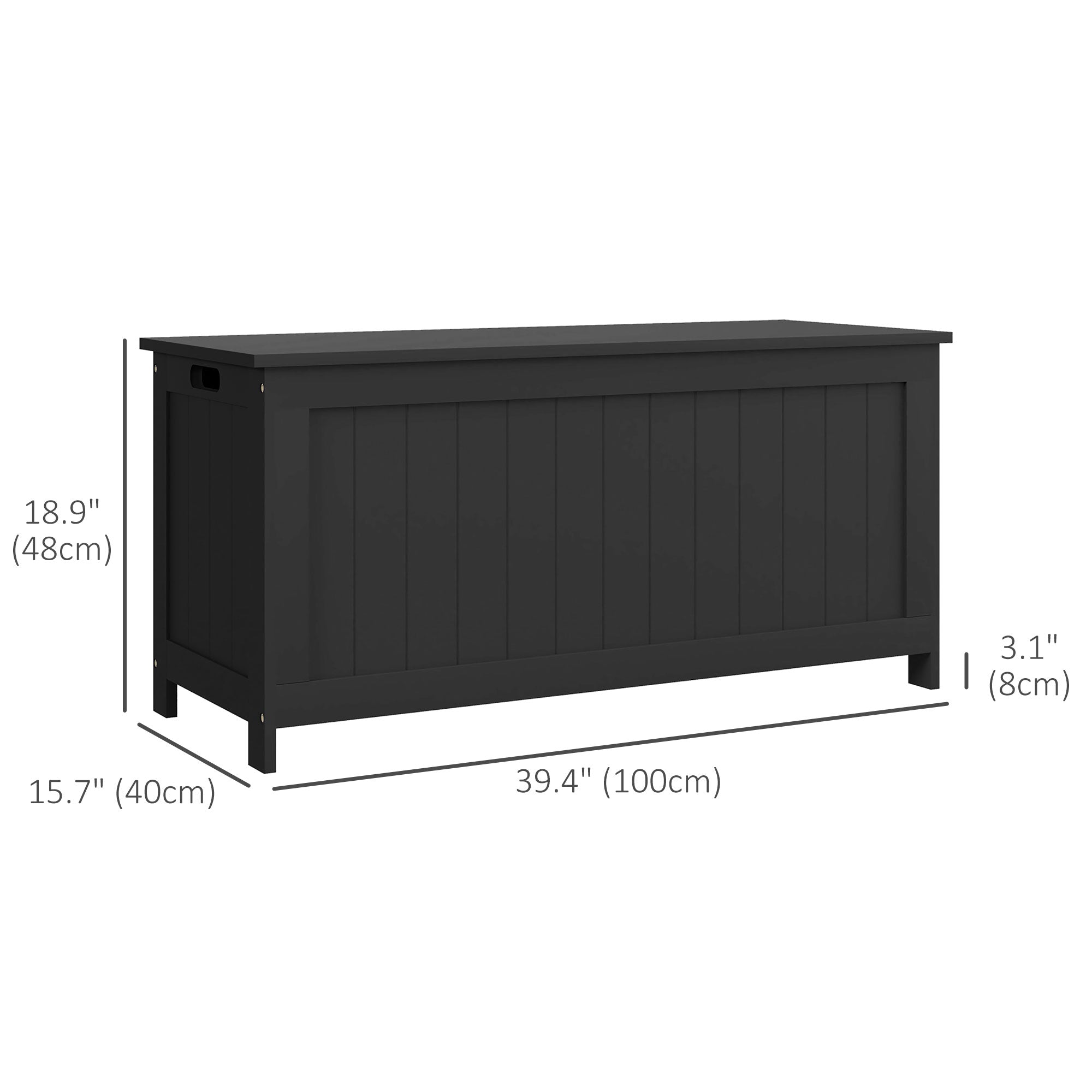 HOMCOM Storage Chest, Modern Storage Trunk with 2 Safety Hinges and Cut-out Handles, Storage Bench for Living Room, Shoe Bench for Entryway, 39.4" x 15.7" x 18.9", Black