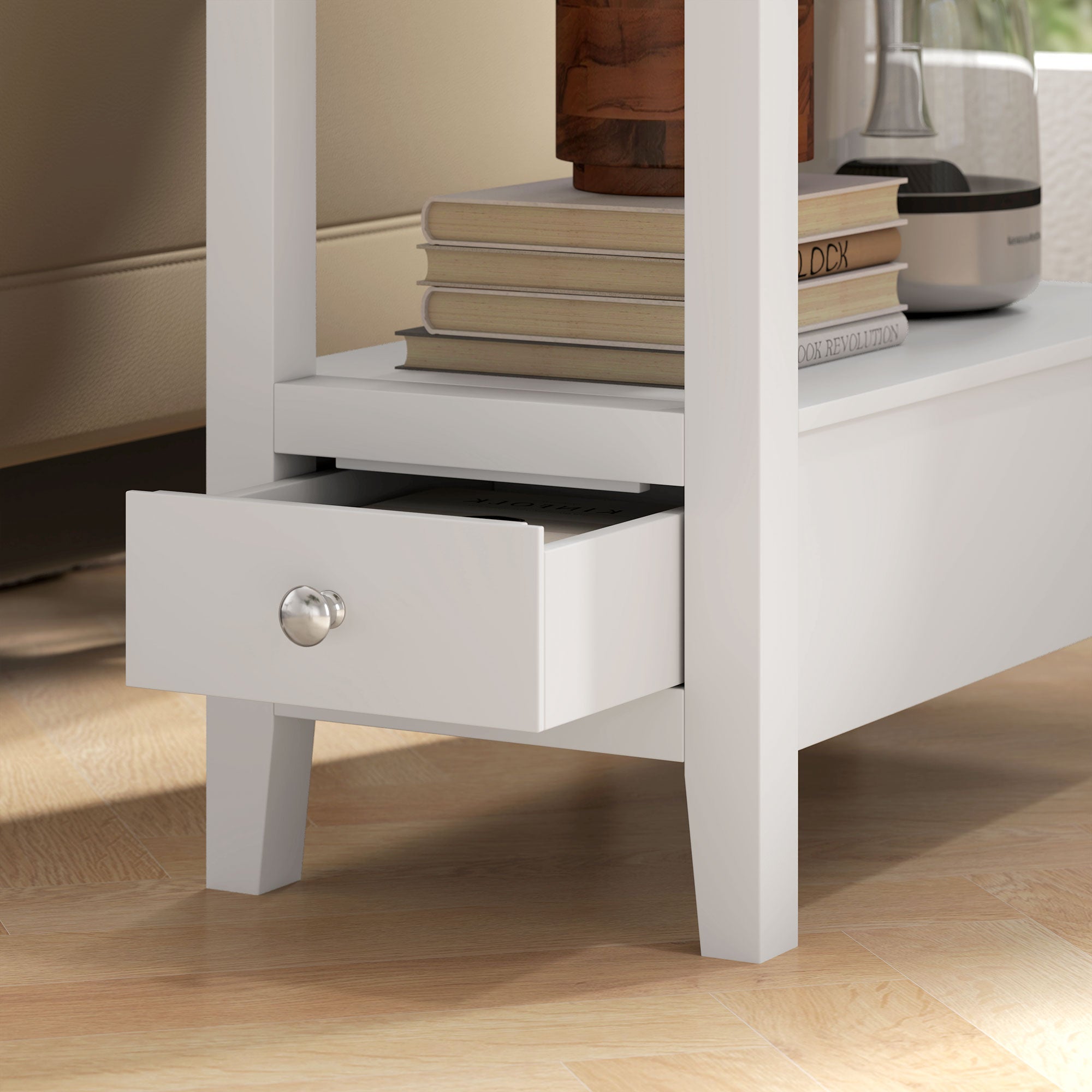 HOMCOM End Table with Charging Station and USB Ports, Modern Narrow Side Table with Storage Shelf, 2 Drawers for Living Room, White
