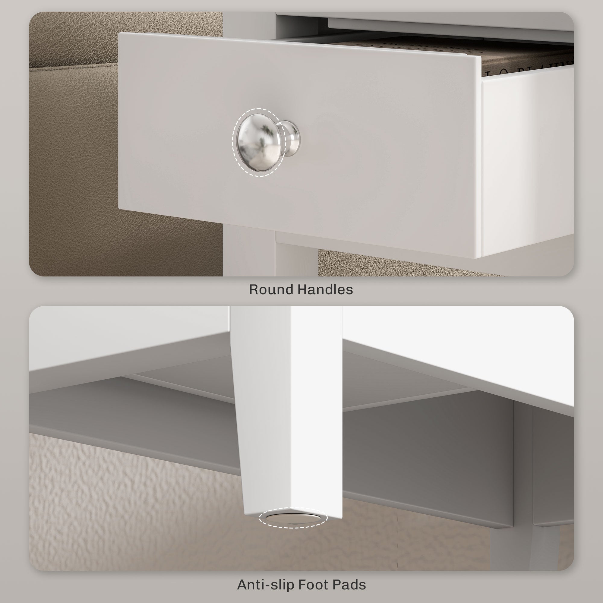 HOMCOM End Table with Charging Station and USB Ports, Modern Narrow Side Table with Storage Shelf, 2 Drawers for Living Room, White