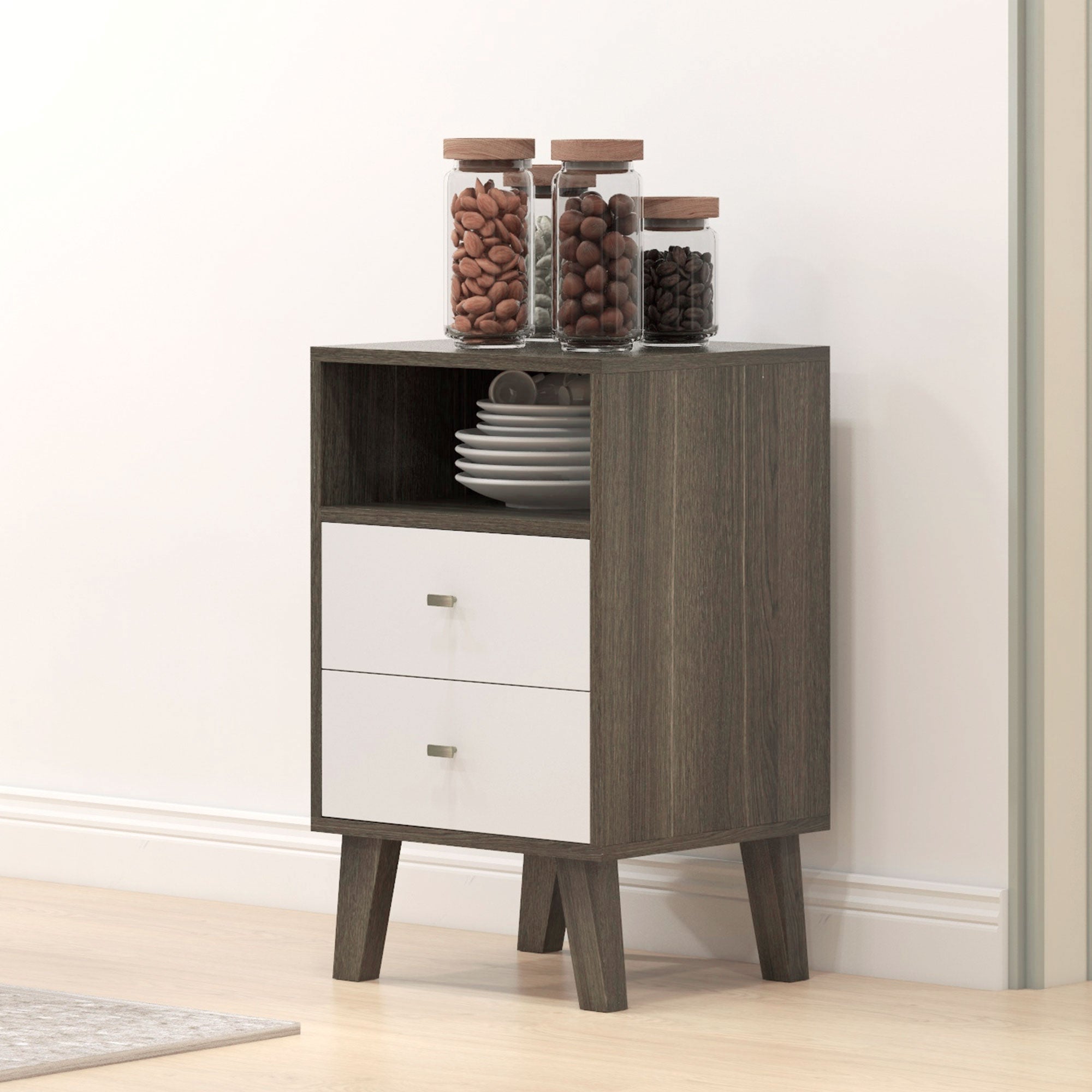 HOMCOM Nightstand Set of 2, Bedside Table with 3 Drawers and Open Storage, Modern End Table, Grey