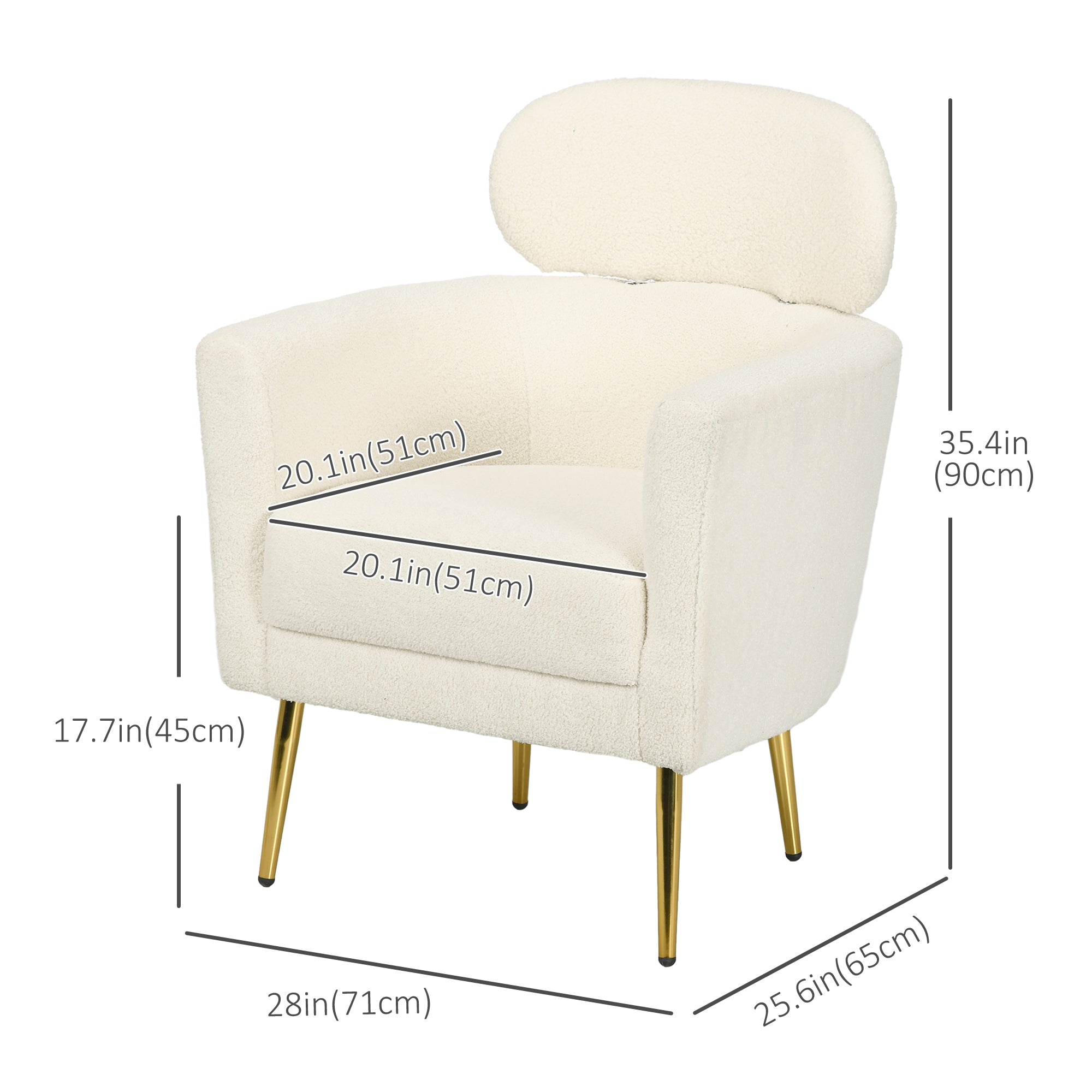 HOMCOM Modern Armchair with Detachable Headrest, Comfy Upholstered Barrel Accent Chair for Living Room, Bedroom, Home Office, Cream White