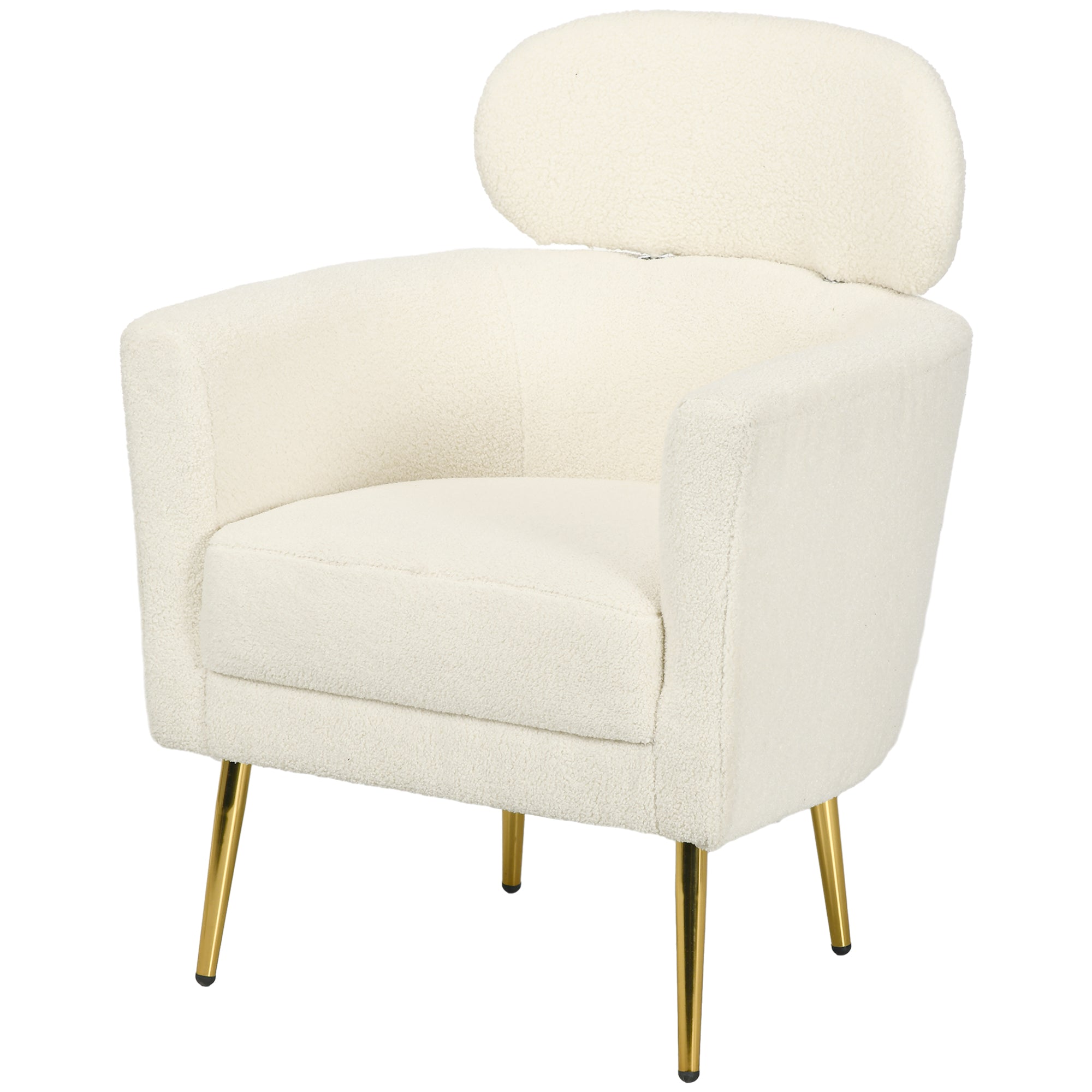 HOMCOM Modern Armchair with Detachable Headrest, Comfy Upholstered Barrel Accent Chair for Living Room, Bedroom, Home Office, Cream White