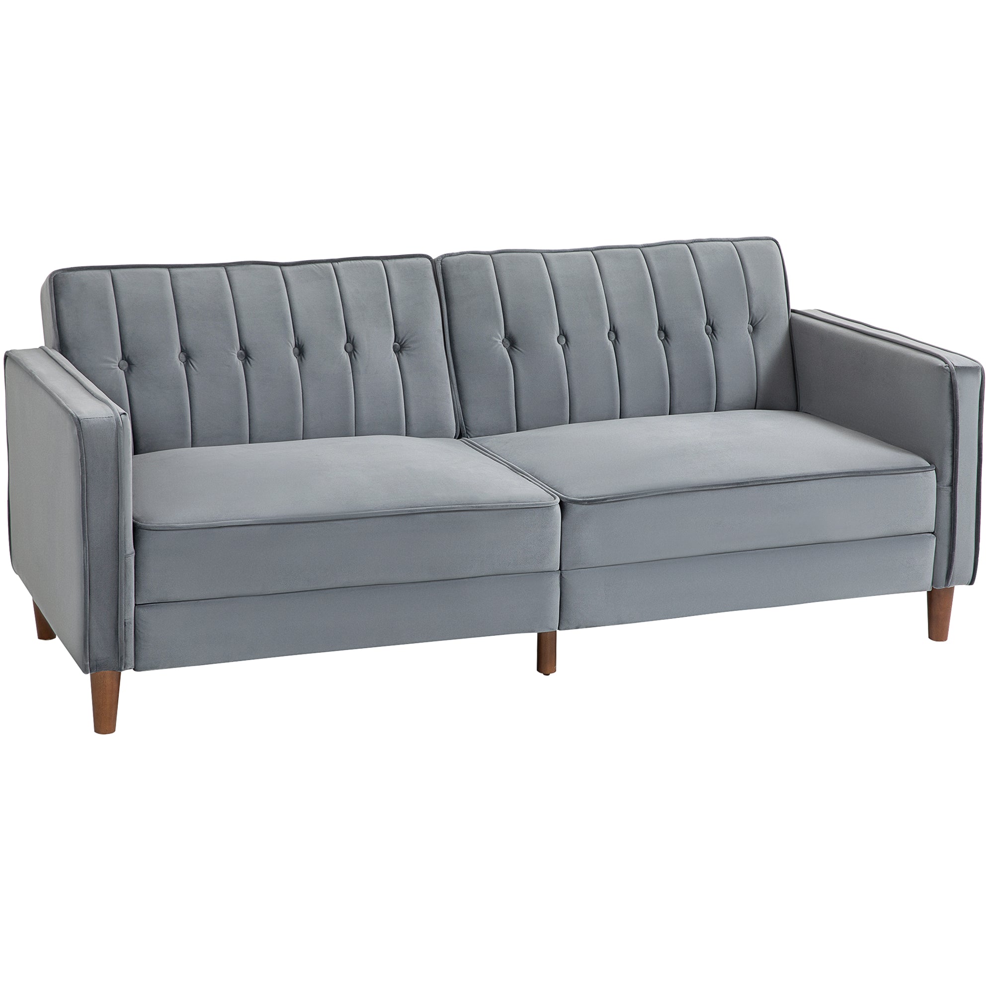 HOMCOM Modern 3 Seater Velvet Sofa Bed, Click Clack Sofa Bed, Button Tufted Sleeper Couch with Split Reclining Backrest and Rubber Wood Legs, Dark Grey
