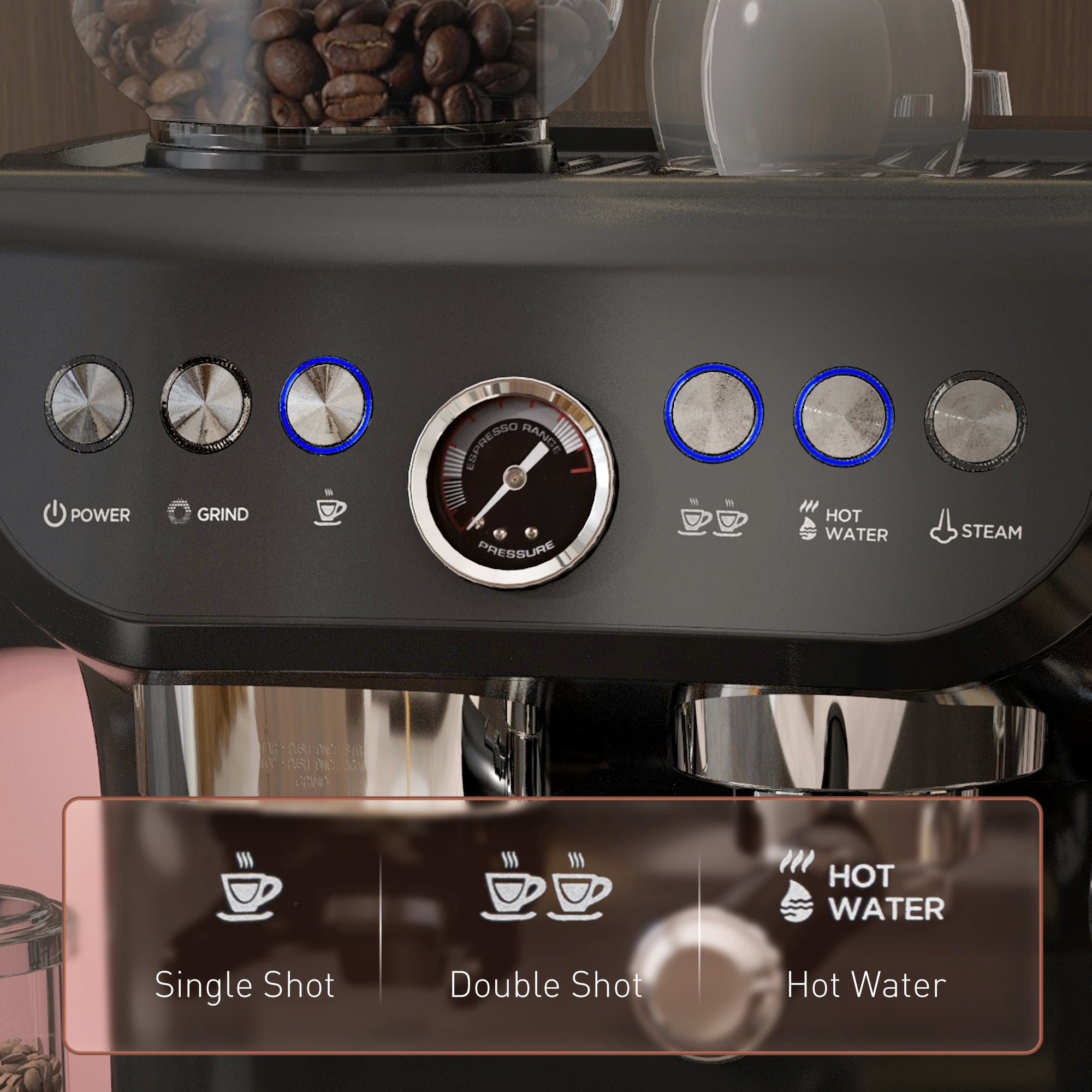 Espresso Machine 15 Bar, Coffee Maker with Milk Frother, Fast Heating, Adjustable Temp, Grinder, Removable Water Tank for Barista Level, Espresso, Latte, Cappuccino, Black