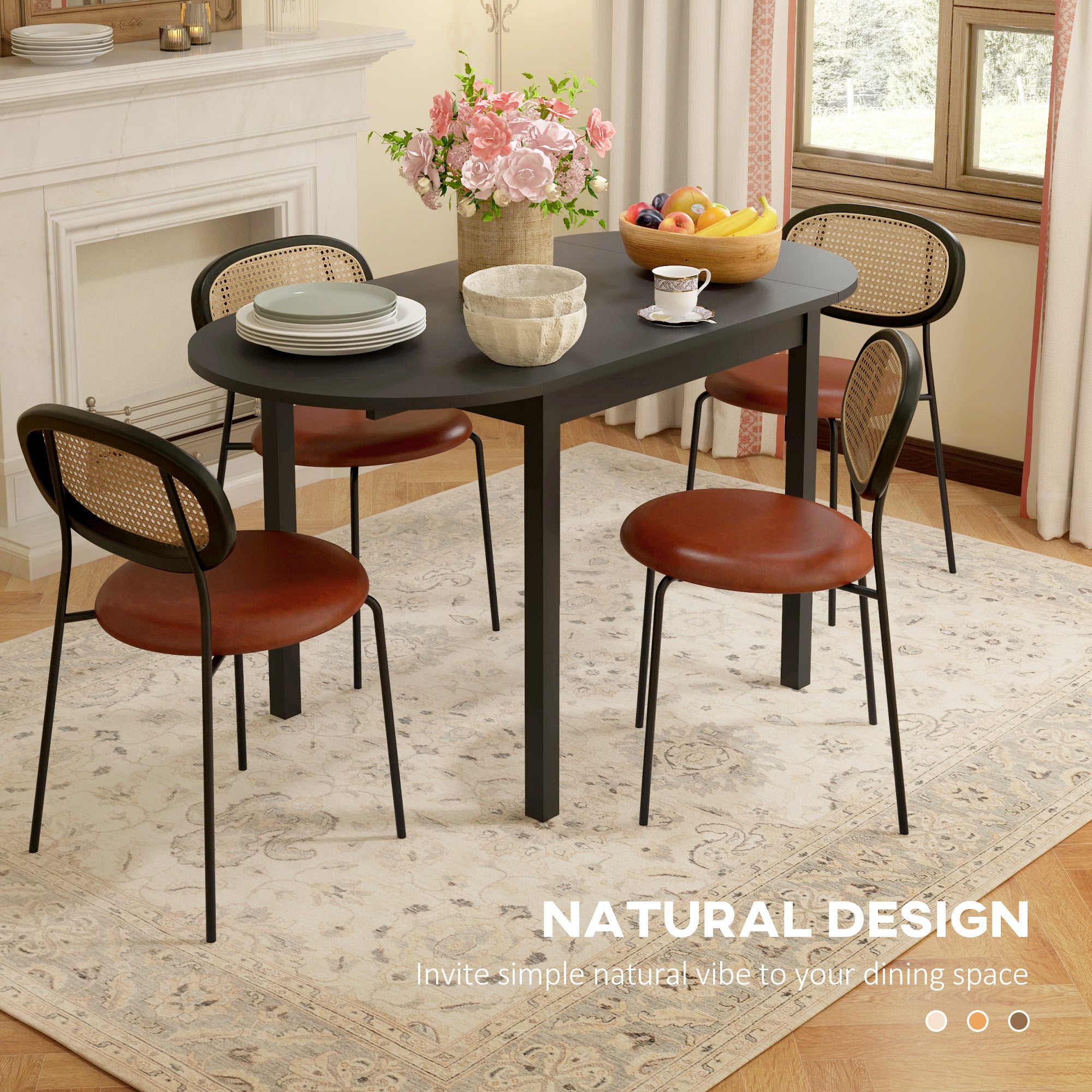 HOMCOM Solid Wood Kitchen Table, Drop Leaf Tables for Small Spaces, Folding Dining Table, Black