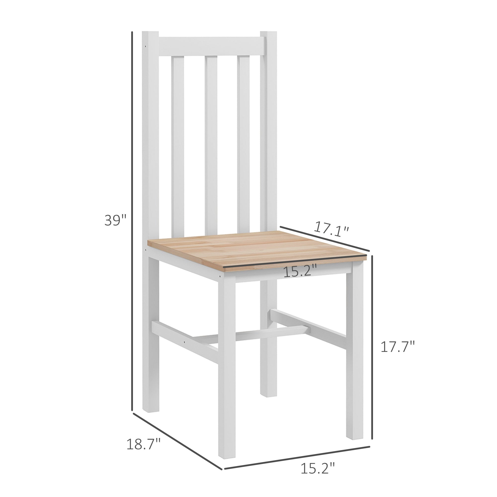 Farmhouse Dining Table Chairs, Set of 4 Pine Wood Kitchen Table Chairs with Slat Back for Living Room, Bedroom, White