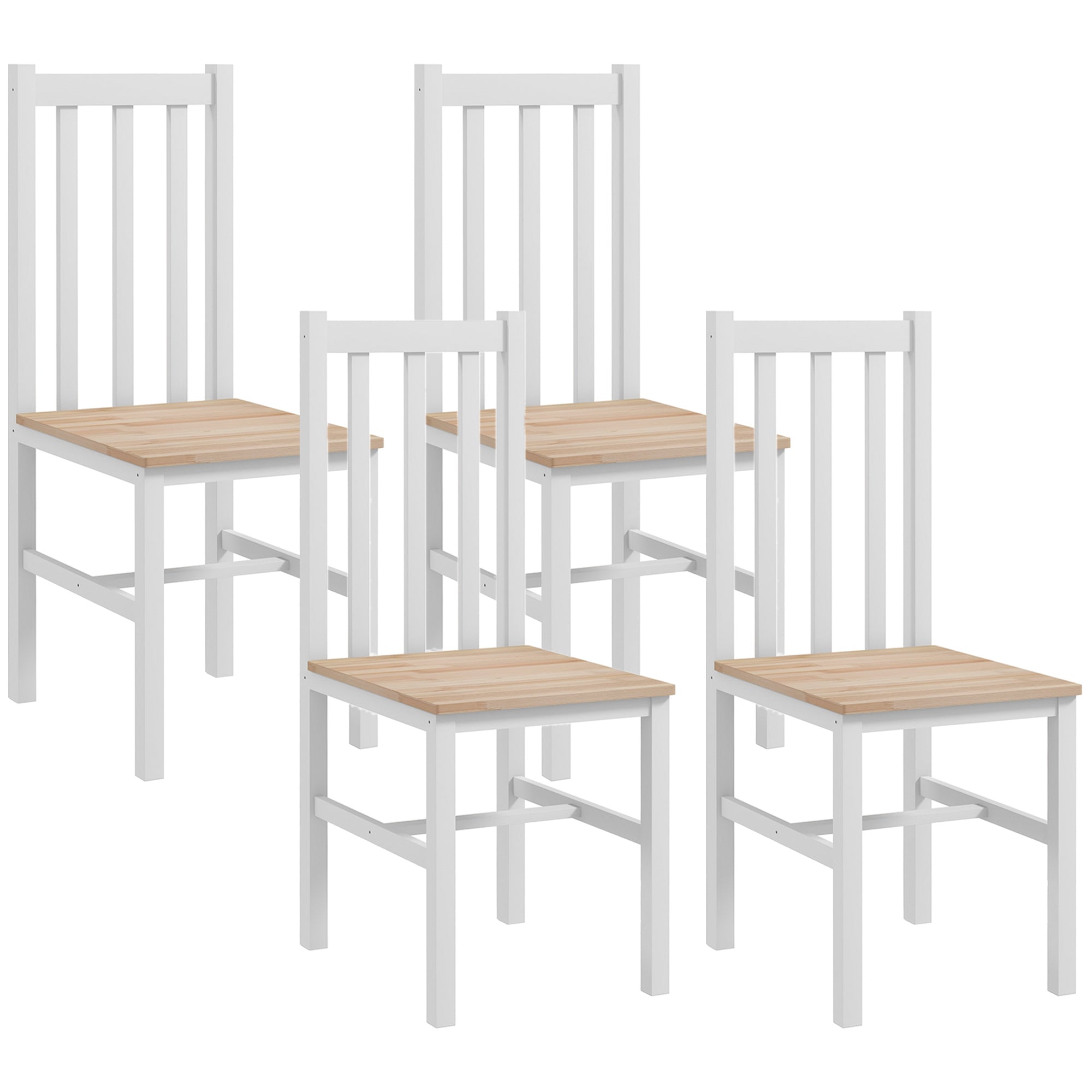 Farmhouse Dining Table Chairs, Set of 4 Pine Wood Kitchen Table Chairs with Slat Back for Living Room, Bedroom, White