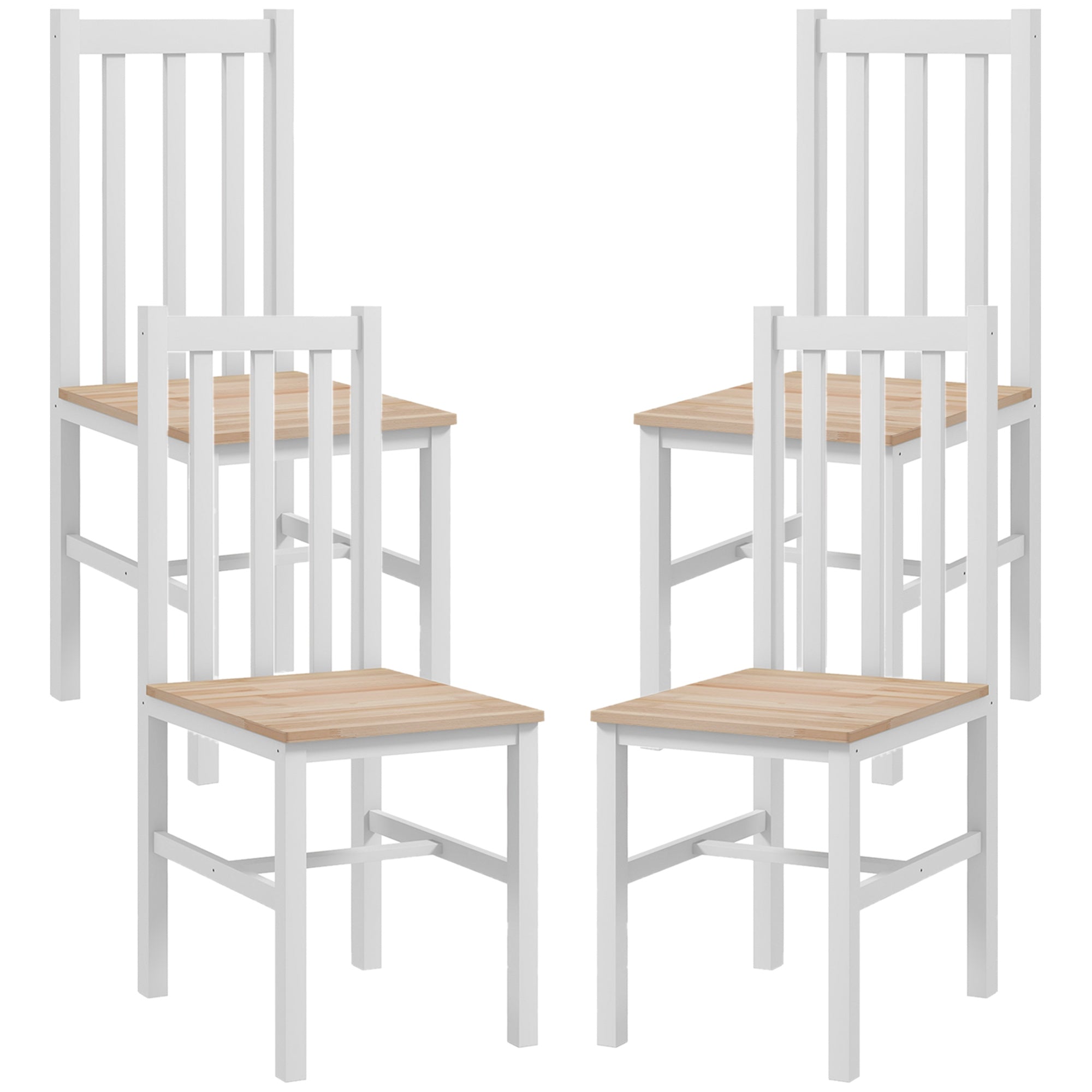 Farmhouse Dining Table Chairs, Set of 4 Pine Wood Kitchen Table Chairs with Slat Back for Living Room, Bedroom, White