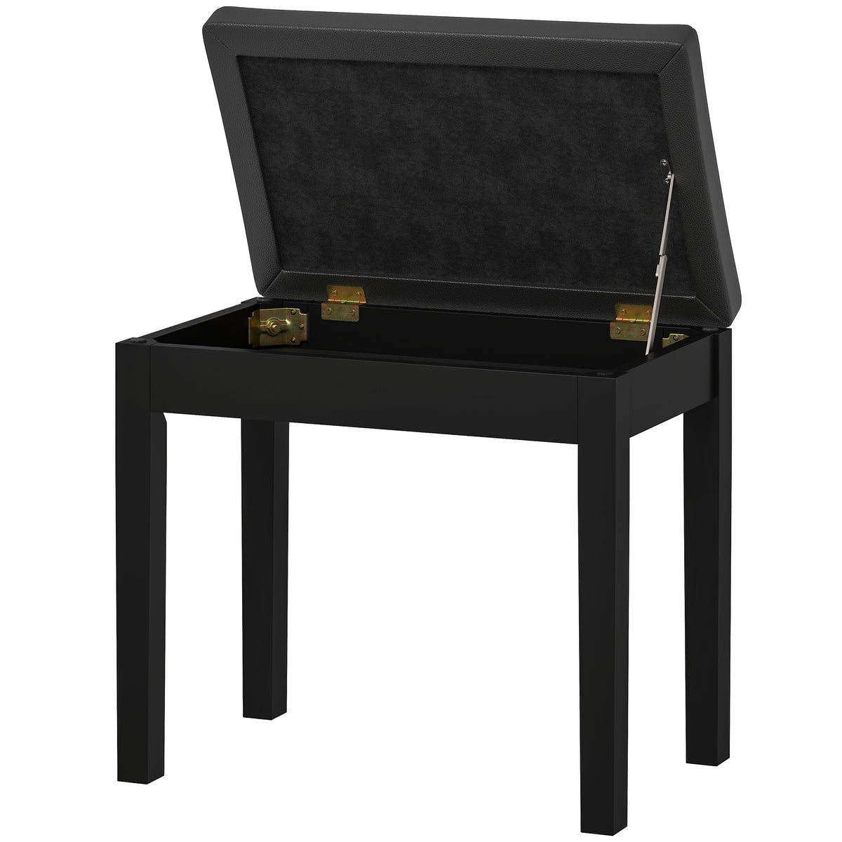 Piano Bench with Storage and Padded Cushion, Faux Leather Keyboard Bench with Solid Wood Legs, Black