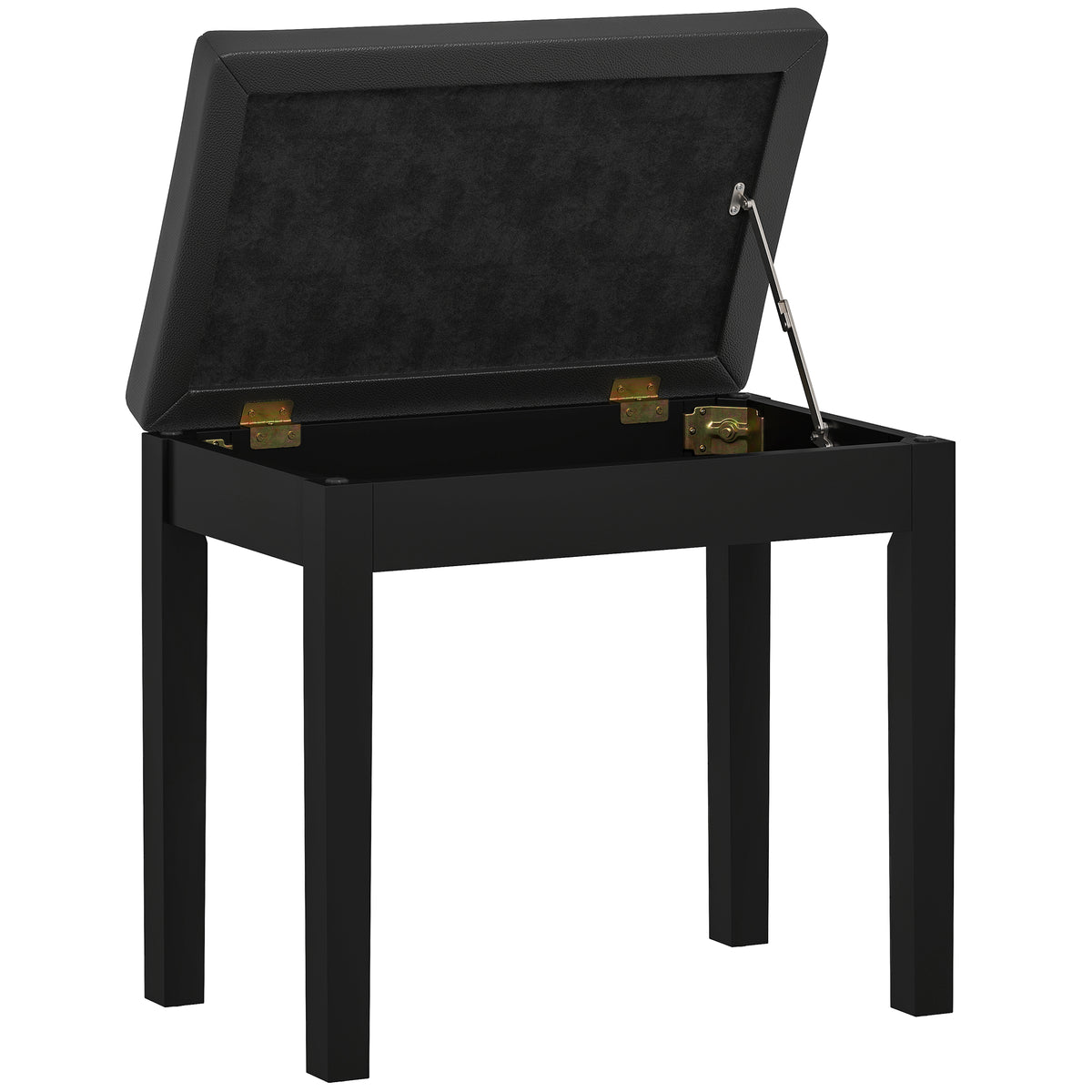 Piano Bench with Storage and Padded Cushion, Faux Leather Keyboard Bench with Solid Wood Legs, Black