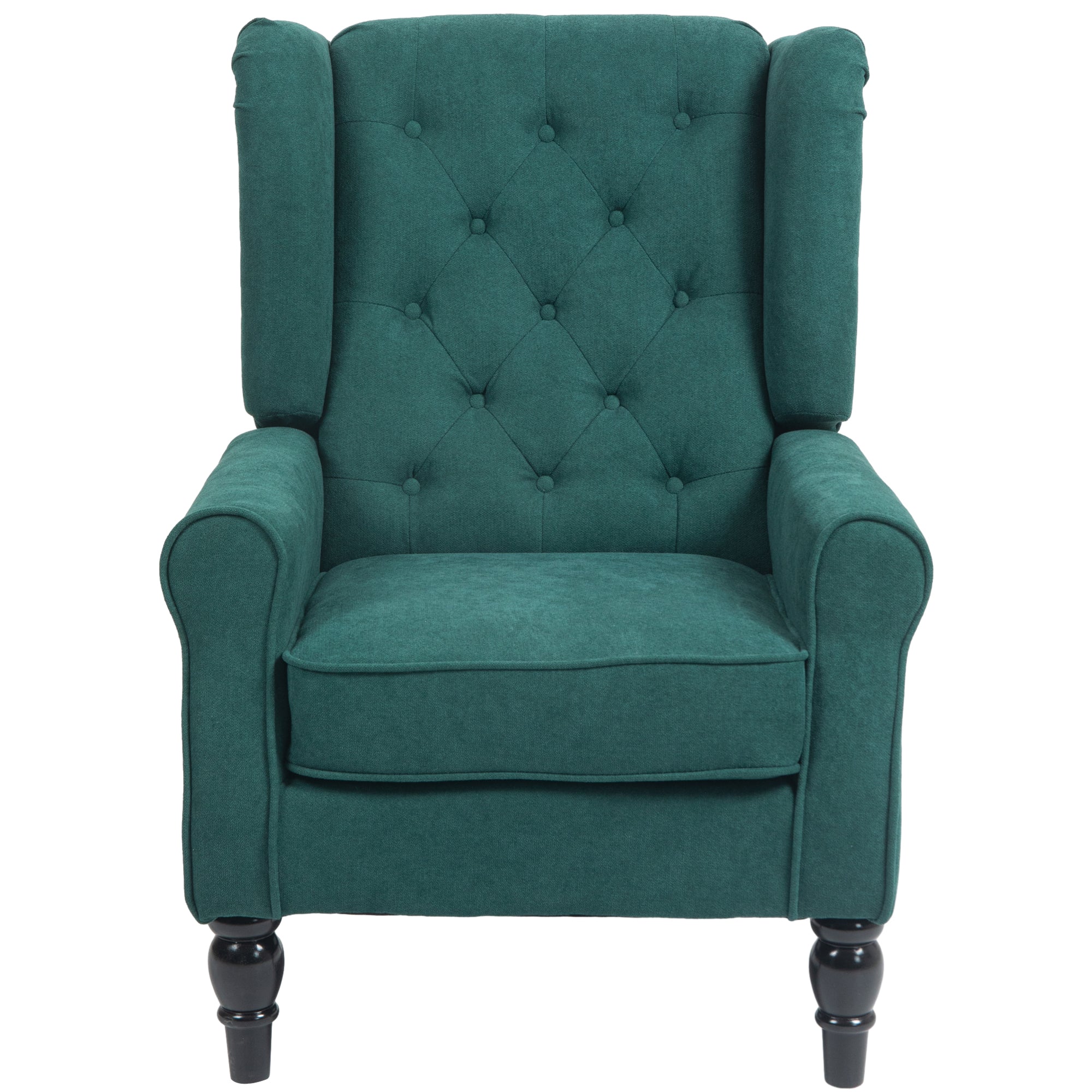 Wingback Accent Chair for Living Room, Button-Tufted Lounge Chair with Round Armrests and Wood Legs, Dark Green