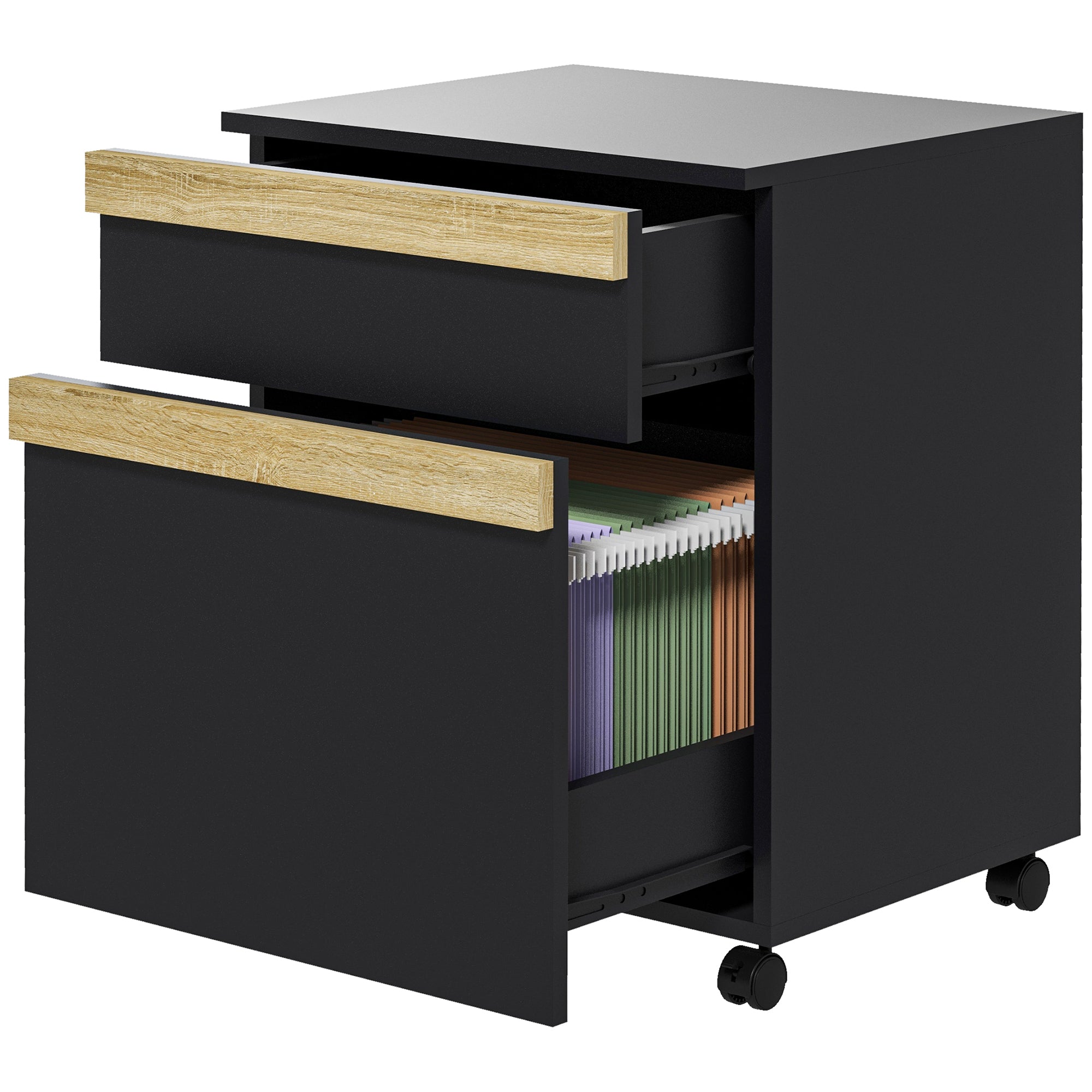 Vinsetto Vertical Filing Cabinet for Home Office, File Cabinet with 5 Wheels, Printer Stand with 2 Drawers for Letter, A4 and Legal Sized Files, Black