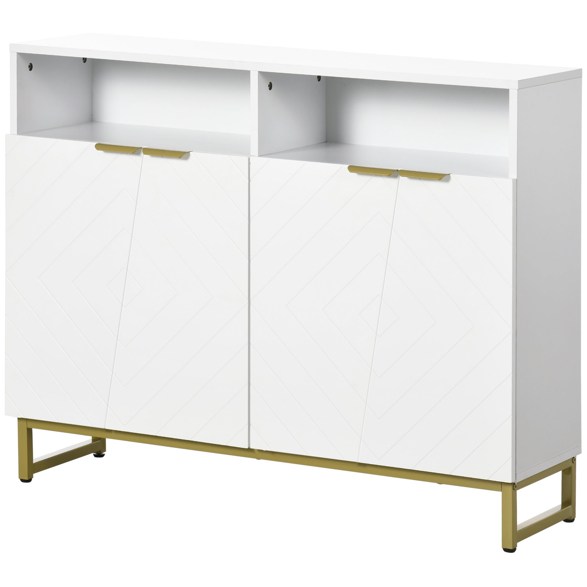 HOMCOM Buffet Cabinet, Accent Storage Cabinet, Kitchen Sideboard with 4 Doors, Adjustable Interior Shelves, Metal Base, White