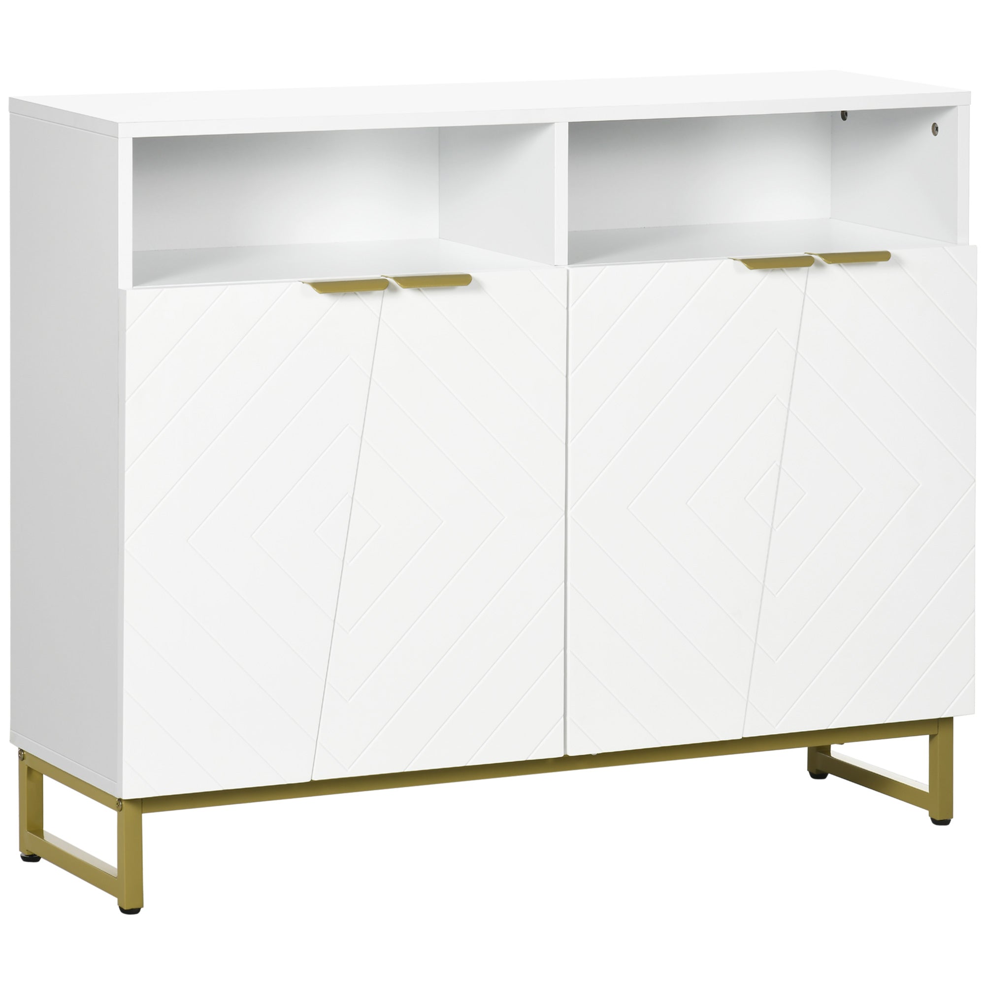 HOMCOM Buffet Cabinet, Accent Storage Cabinet, Kitchen Sideboard with 4 Doors, Adjustable Interior Shelves, Metal Base, White