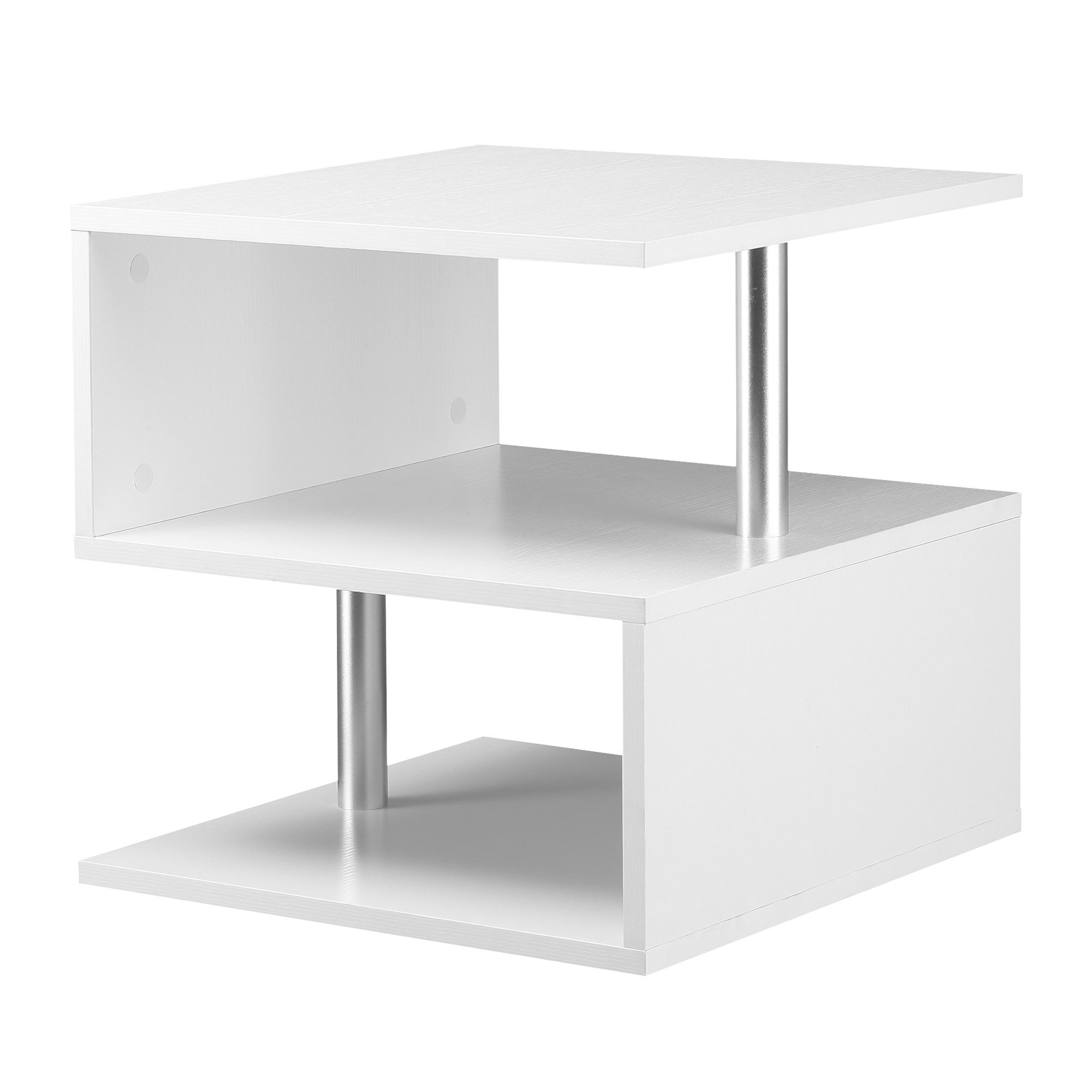 20" Modern S Shaped Multi Level Accent End Table Shelf with Steel Poles White