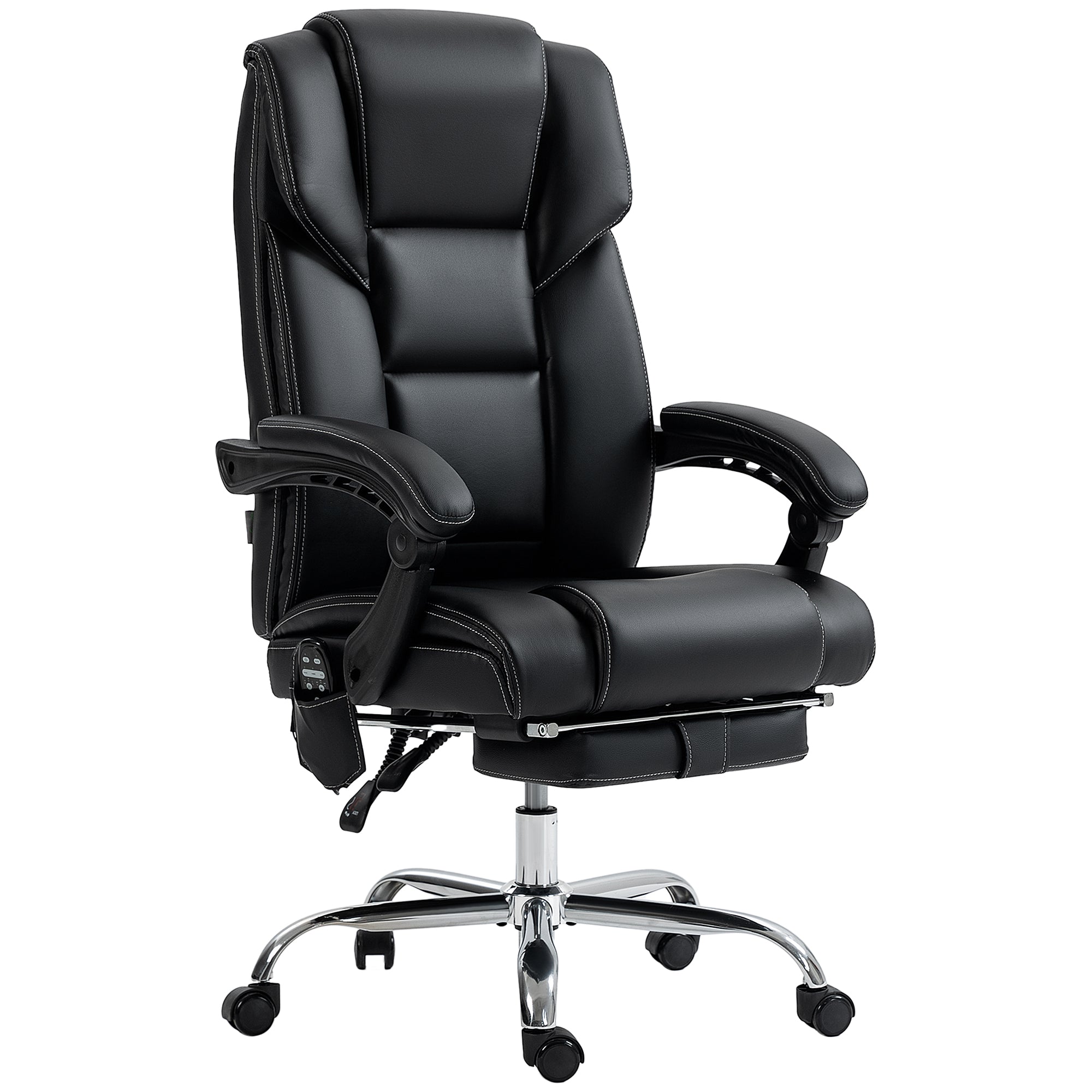 6 Point Vibration Massage Office Chair with Heat, PU Leather Computer Chair with Adjustable Height Reclining Back, Black