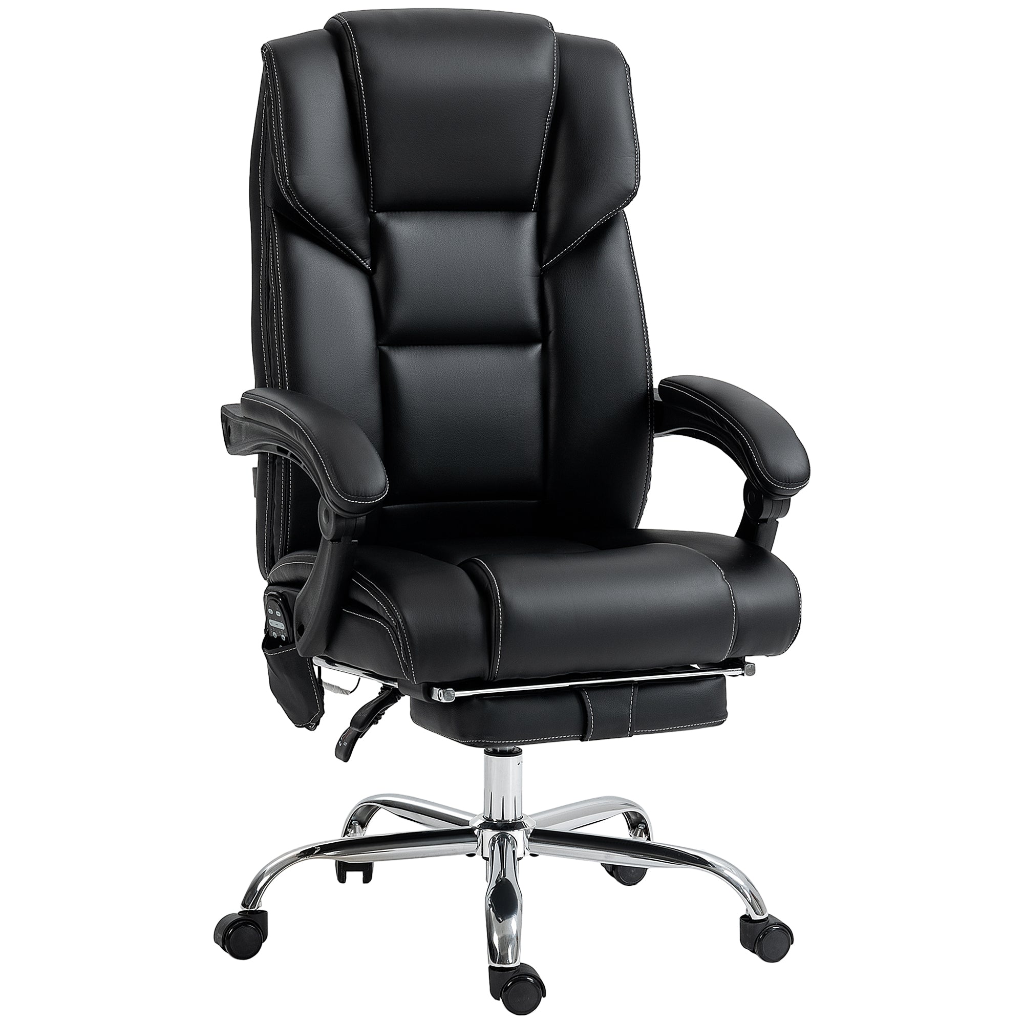 6 Point Vibration Massage Office Chair with Heat, PU Leather Computer Chair with Adjustable Height Reclining Back, Black