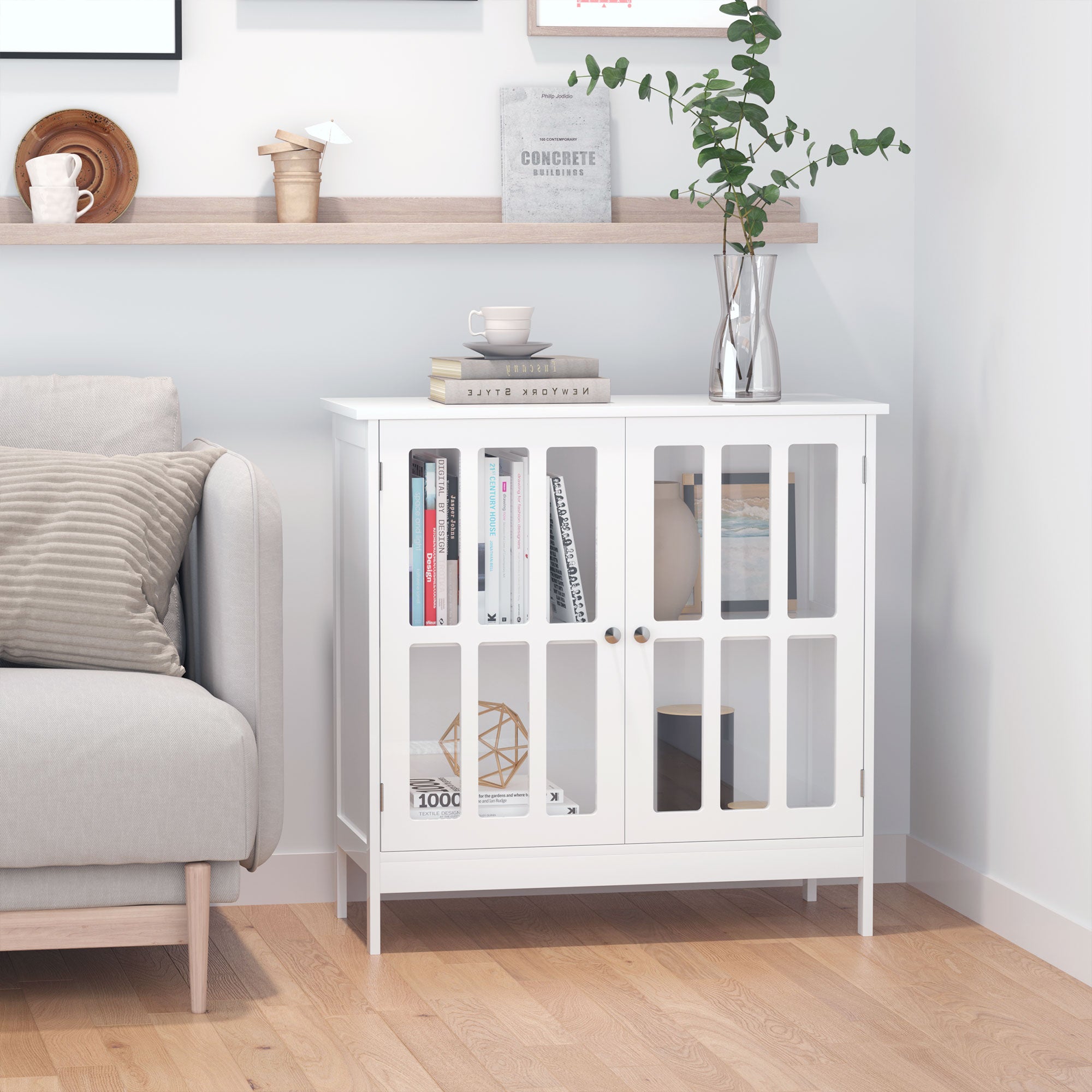 kleankin Sideboard Buffet Cabinet with Storage, Kitchen Storage Cabinet with Doors and Shelves, White