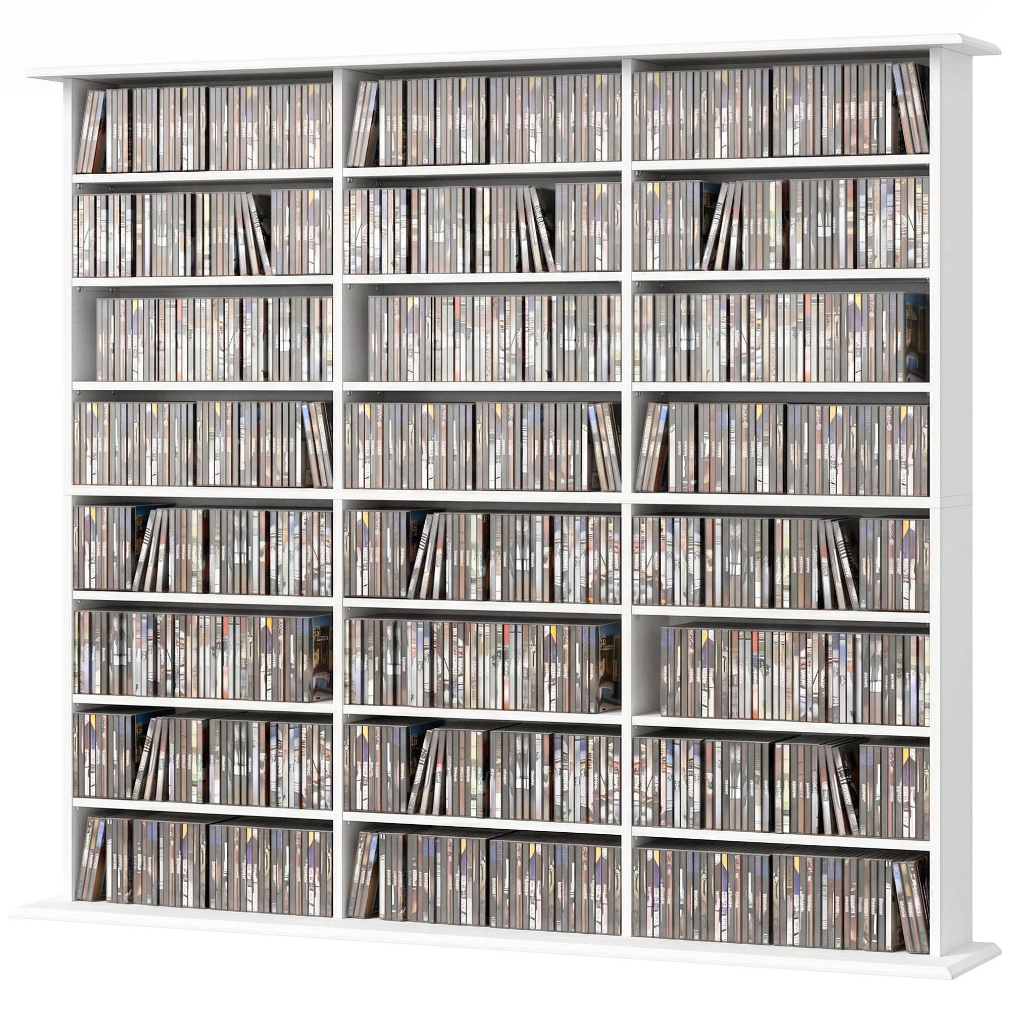 1032 CD/594 DVD Storage Unit, Blu-ray Media Storage Shelf with 24 Compartments and 18 Adjustable Shelves, CD Tower for Living Room, Bedroom, Office, White