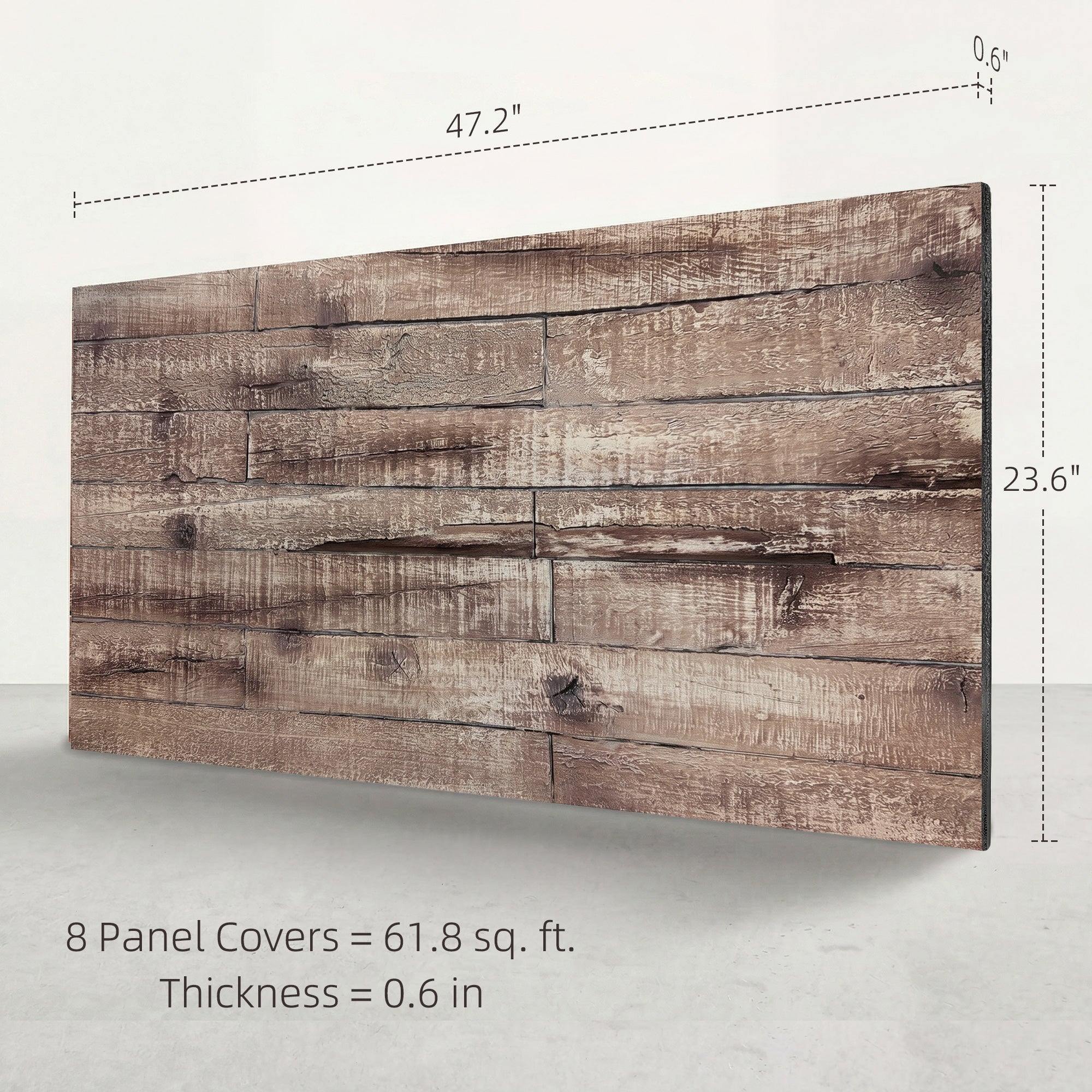 8-Pack 3D Faux Wood Wall Panels, Lightweight Polyurethane Panels for Interior and Exterior Accent Walls, Water-Resistant, 4' x 2', Cover 61.8 Sq.Ft., 0.6" Thick, Gray Wood Grain