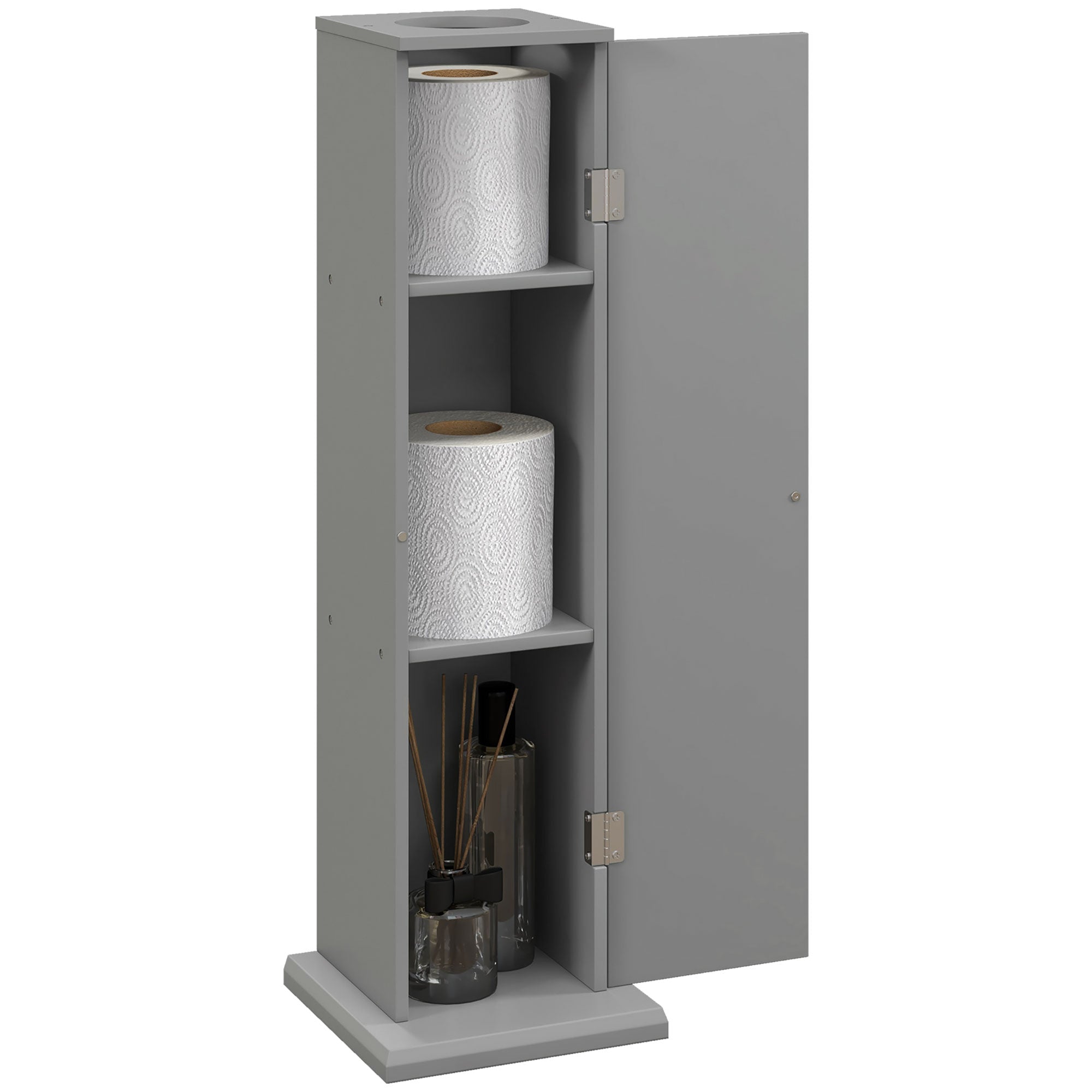 Small Toilet Paper Cabinet, Bathroom Corner Cabinet with Doors and Shelves for Paper Shampoo, Gray