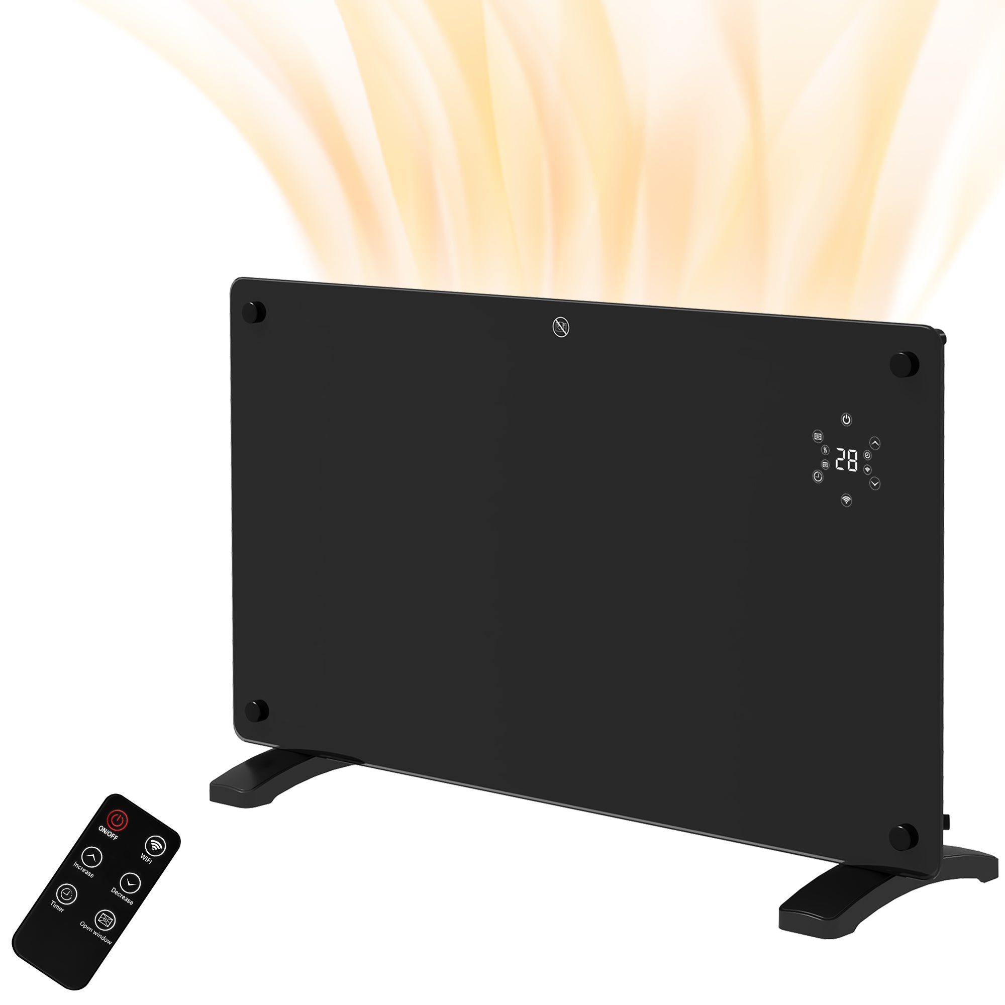 HOMCOM Electric Heater Wifi Smart App, 1500W Glass Panel Heater Radiator, Freestanding or Wall Mounted Convector Space Heater with LED Display, 24Hr 7 Day Timer, Adjustable Thermostat, Remote Control