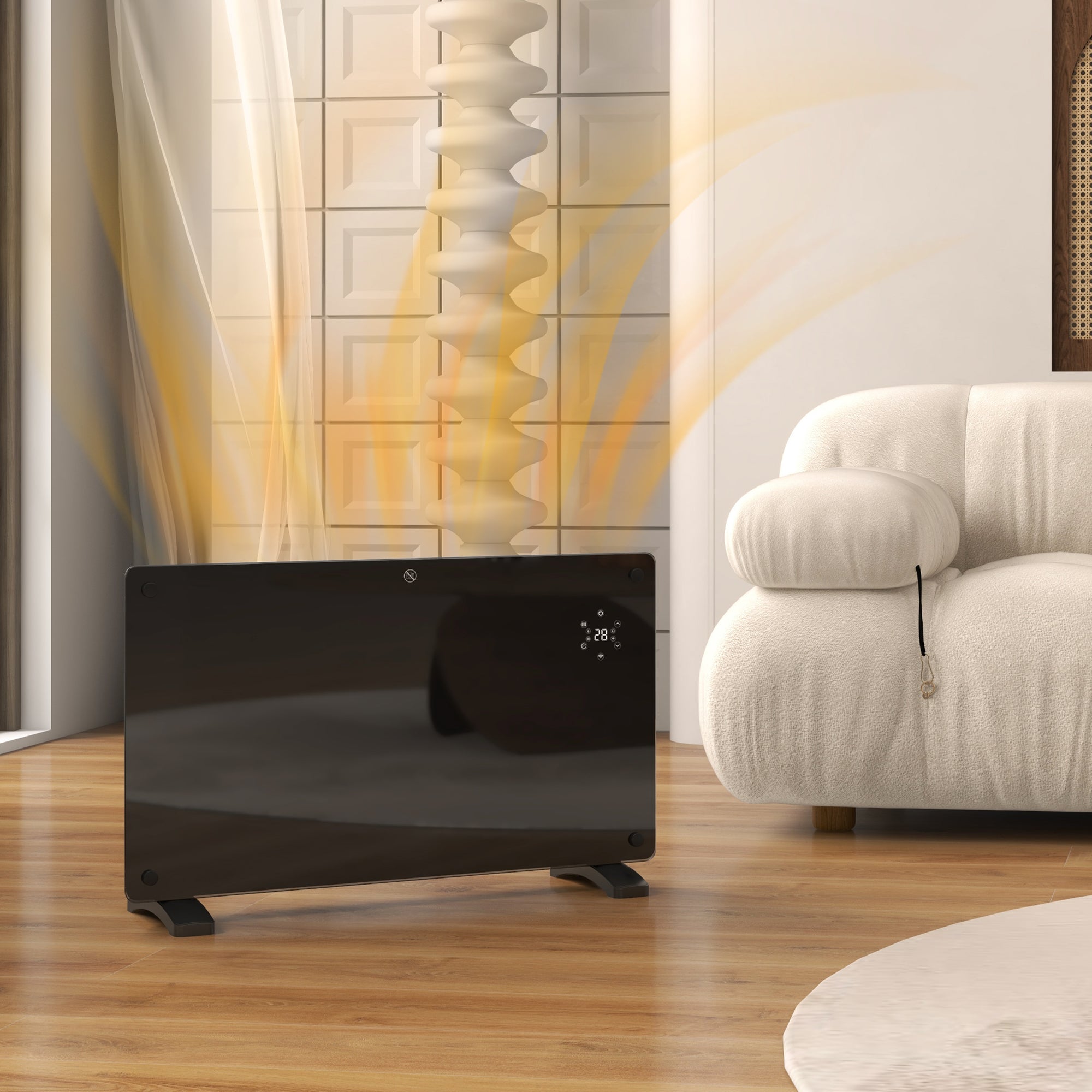 HOMCOM Electric Heater Wifi Smart App, 1500W Glass Panel Heater Radiator, Freestanding or Wall Mounted Convector Space Heater with LED Display, 24Hr 7 Day Timer, Adjustable Thermostat, Remote Control