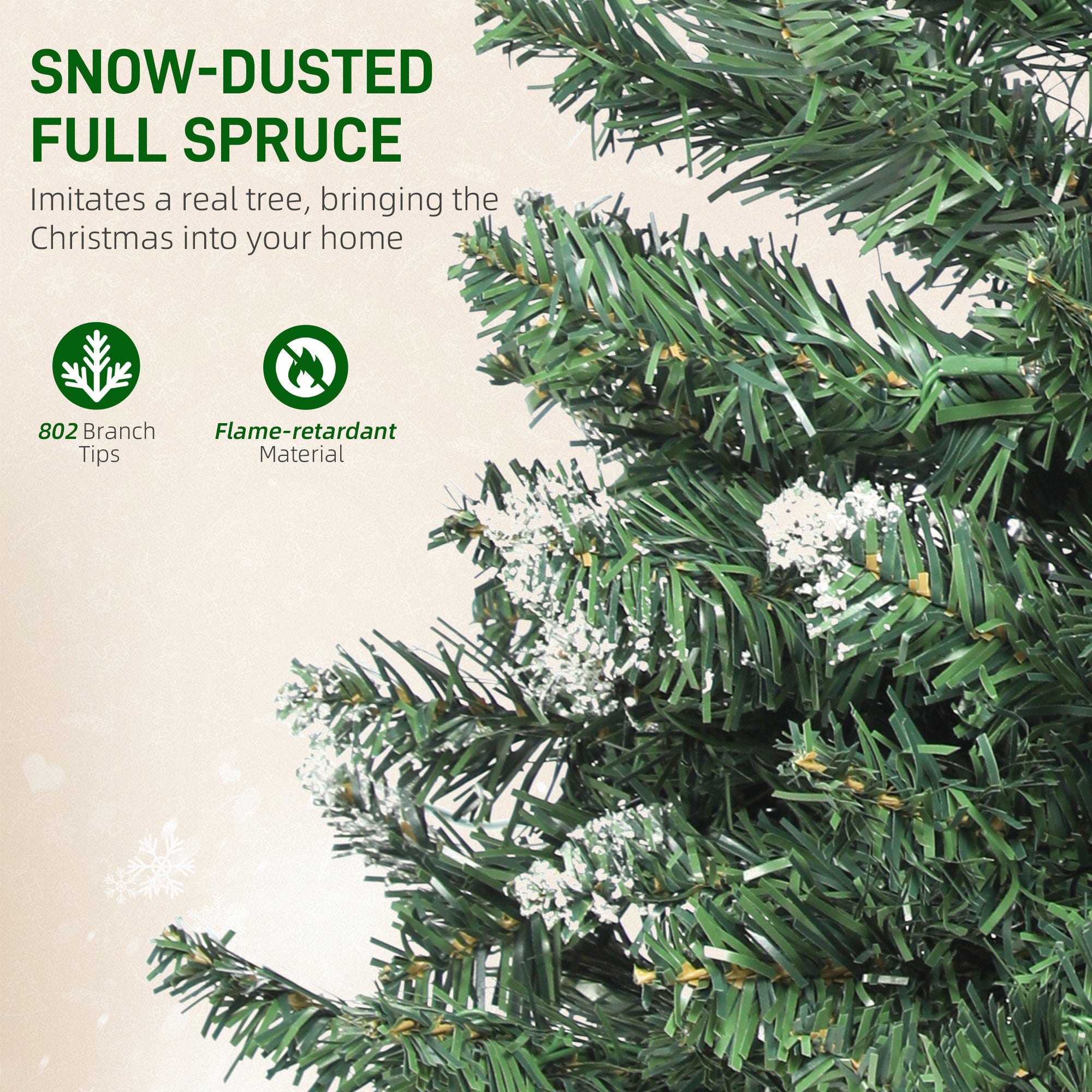 6 ft Prelit Frosted Christmas Tree, Full Spruce Holiday Decor with Dual Colour LED Light, Dense Branches, 9 Light Modes, Hinged Xmas Tree with Metal Stand, Easy Assembly