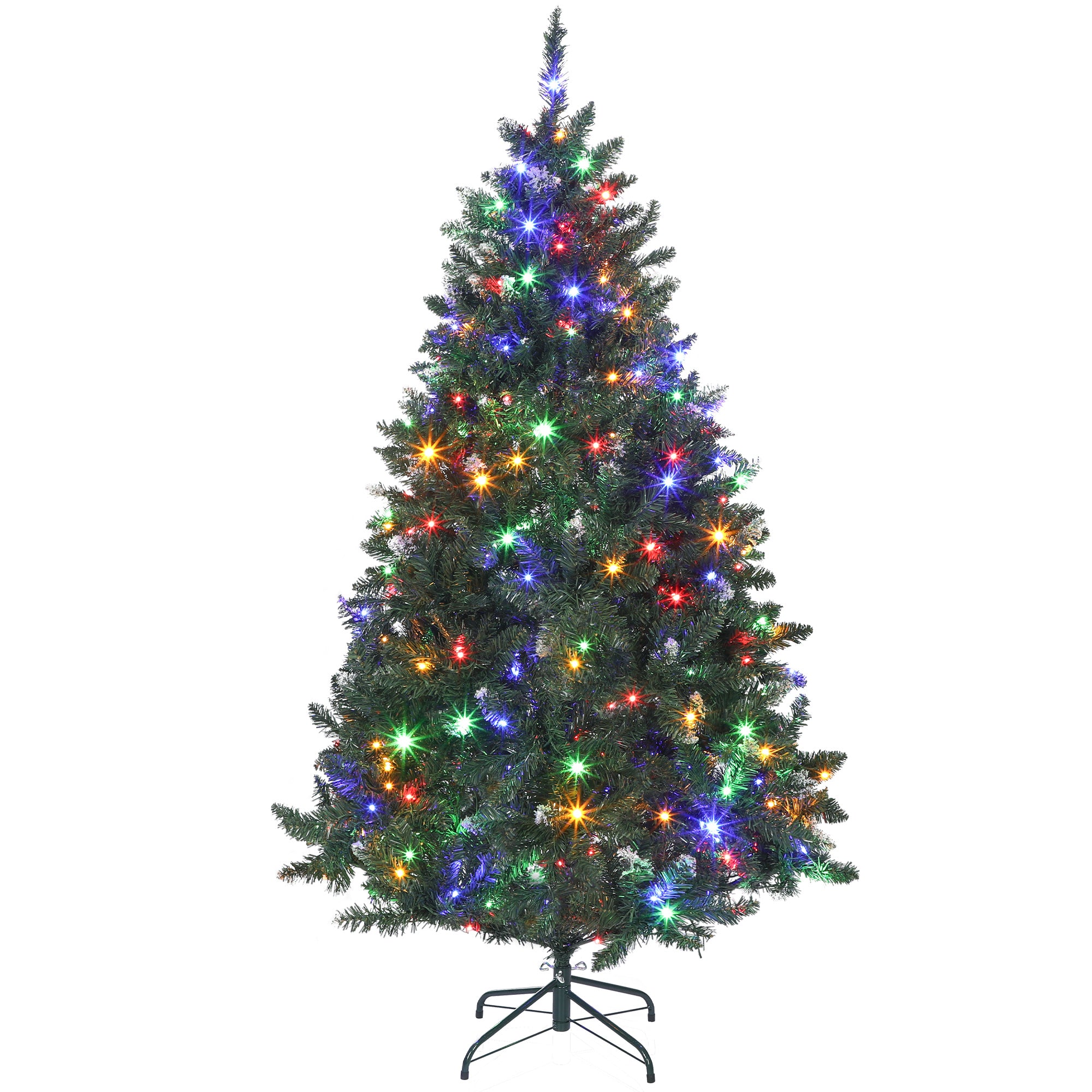 6 ft Prelit Frosted Christmas Tree, Full Spruce Holiday Decor with Dual Colour LED Light, Dense Branches, 9 Light Modes, Hinged Xmas Tree with Metal Stand, Easy Assembly