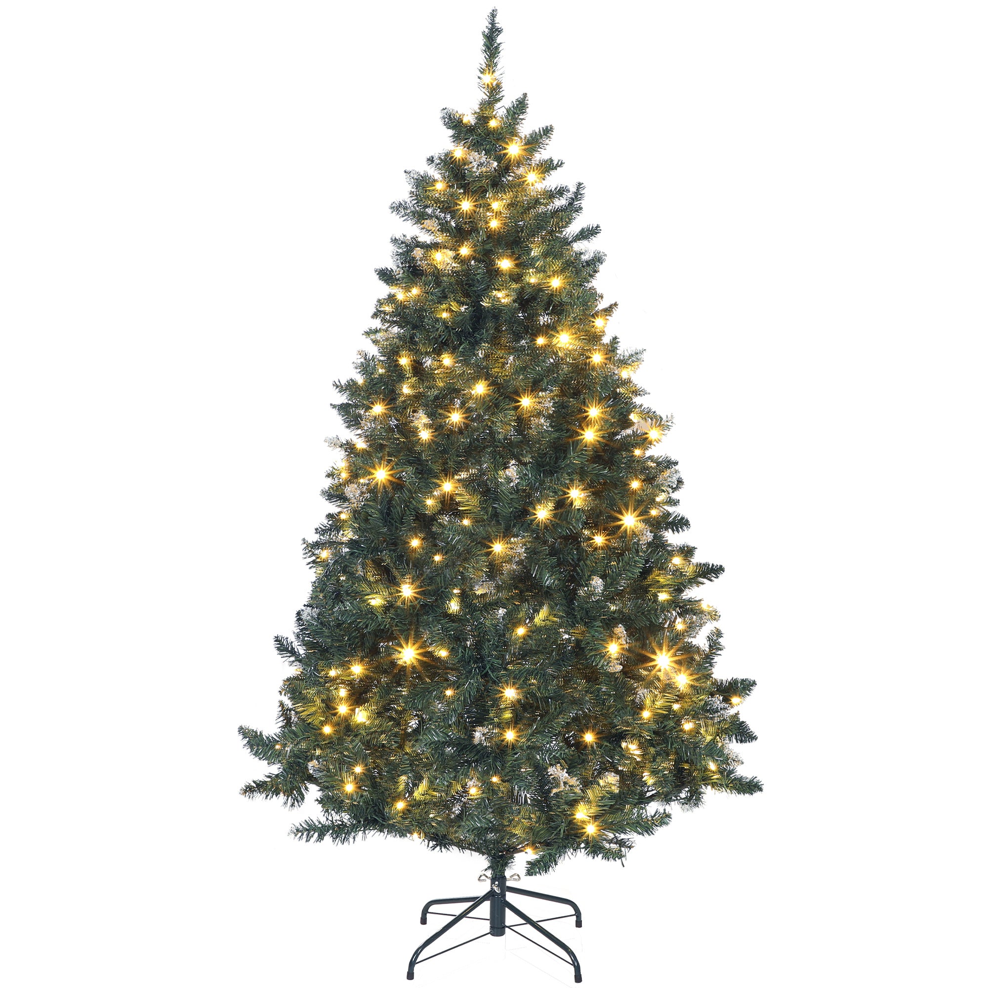 6 ft Prelit Frosted Christmas Tree, Full Spruce Holiday Decor with Dual Colour LED Light, Dense Branches, 9 Light Modes, Hinged Xmas Tree with Metal Stand, Easy Assembly