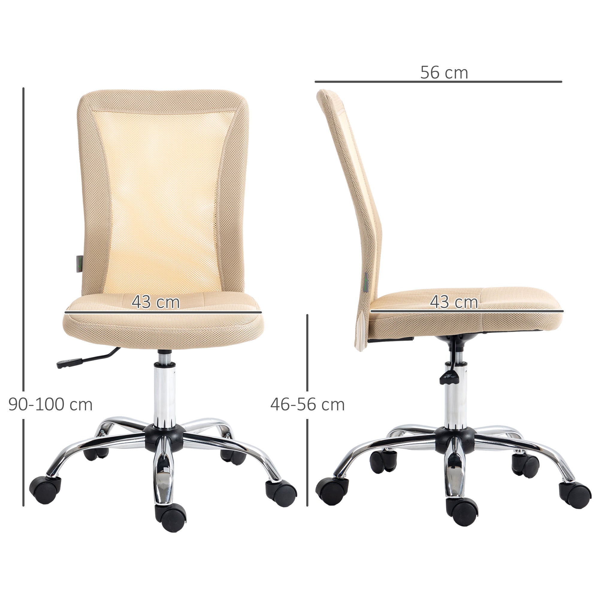 Vinsetto Office Chair, Armless Desk Chair, Adjustable Computer Swivel Chair with Rolling Wheels and Mesh Back for Home Work Study, Beige